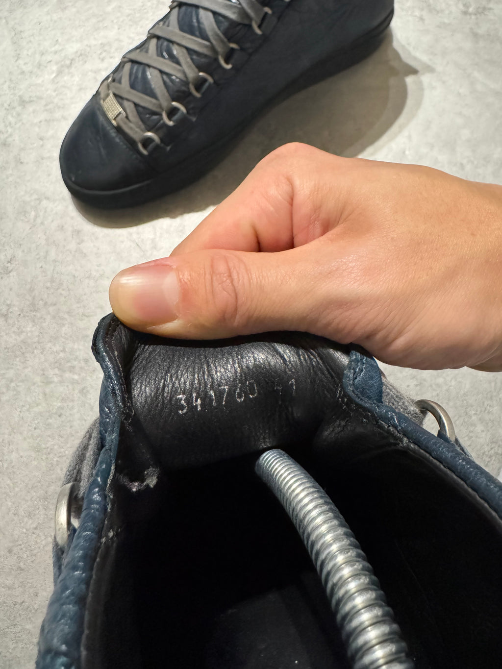 Balenciaga Arena High Navy Cracked Leather Sneakers