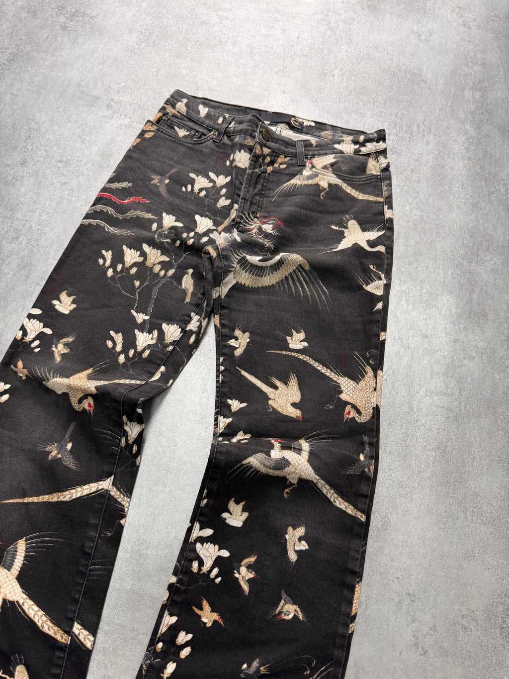 AW2003 Cavalli Asian Noble Birds Black Pants