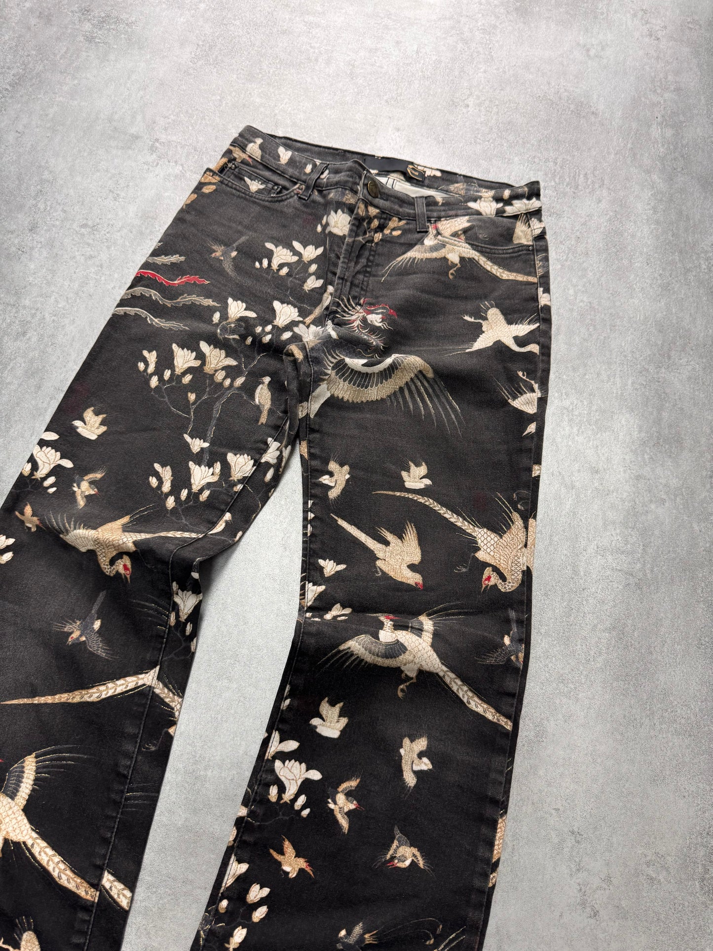 AW2003 Cavalli Asian Noble Birds Black Pants (XS/S)