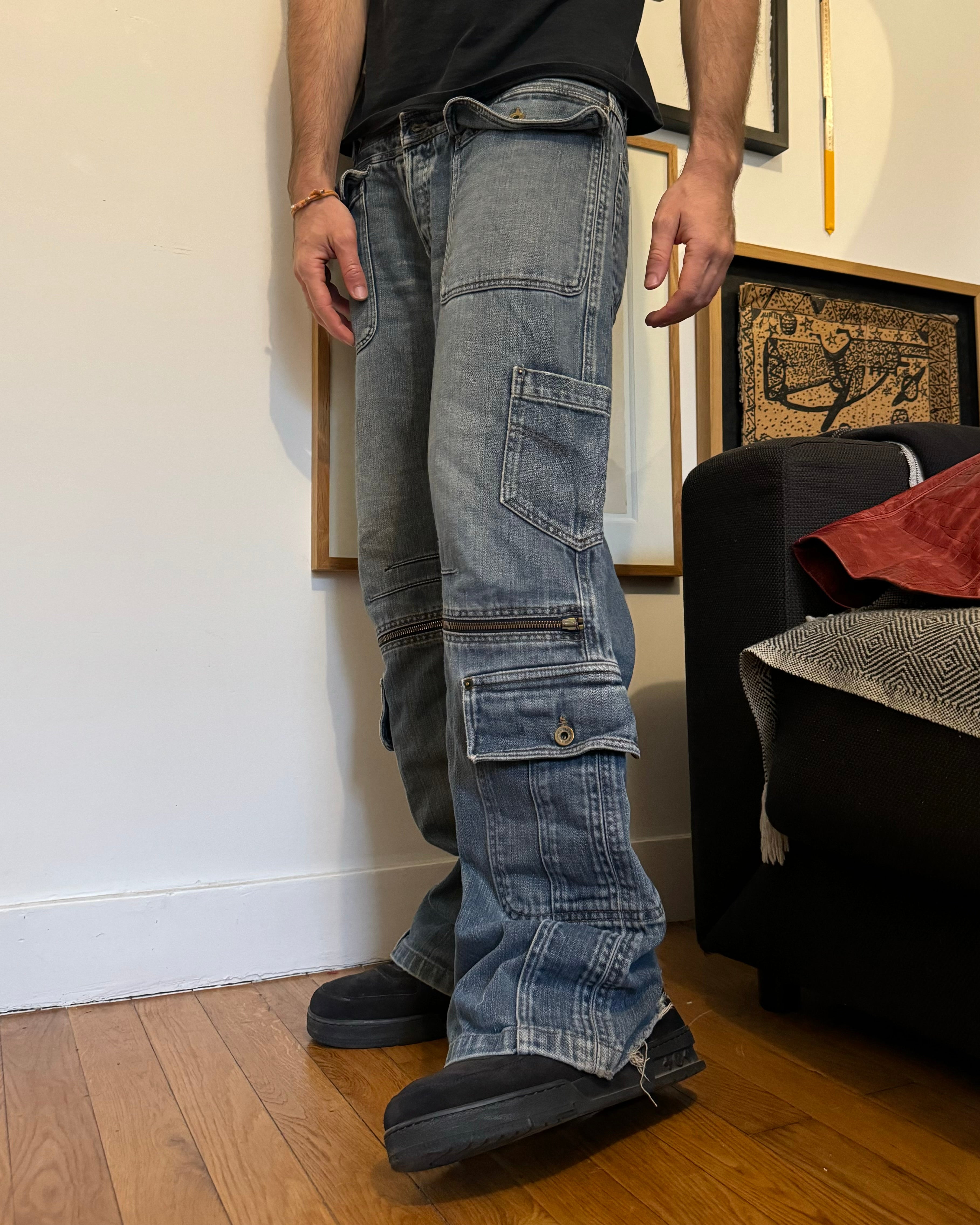 AW2003 Dolce & Gabbana Waisted Masterpiece Faded Denim Cargo