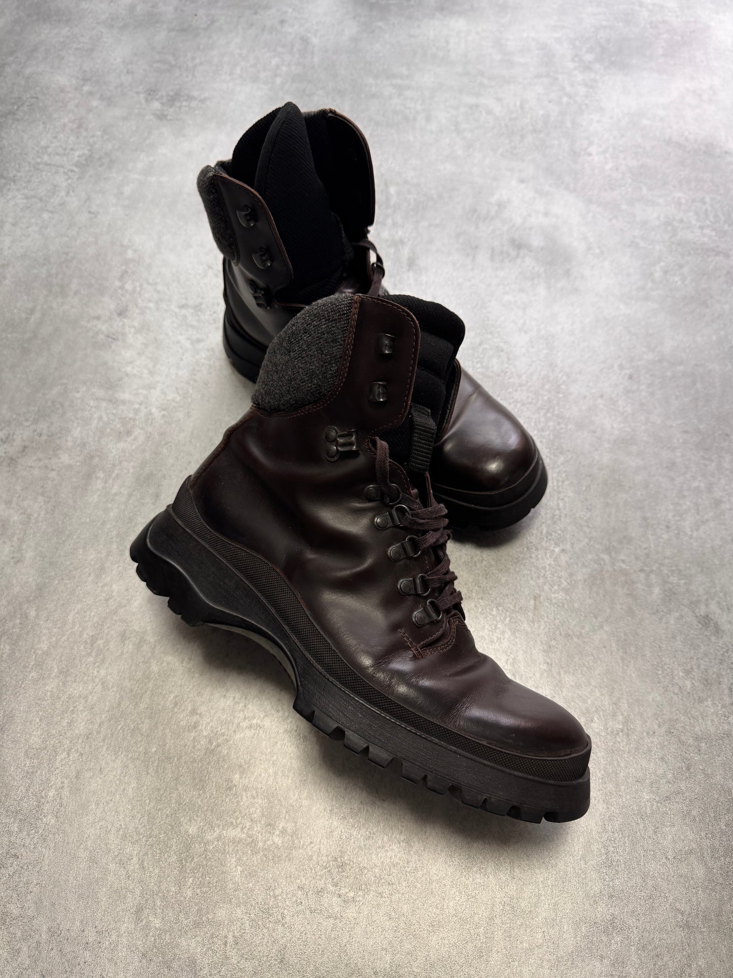 FW1999 Prada Brown Leather Hiking Boots (44eu/us10)