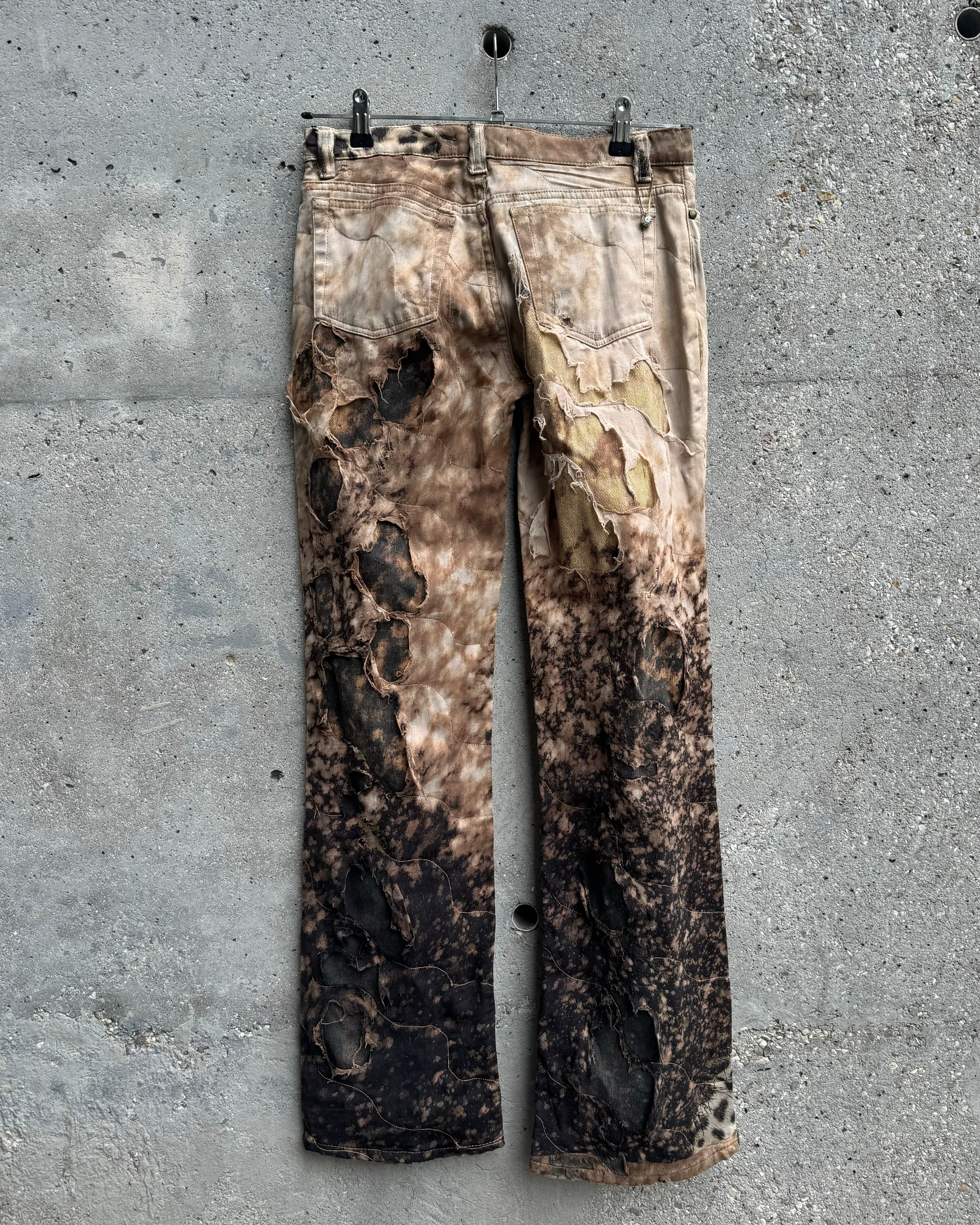 2000s Roberto Cavalli Deconstructed Jaguar Magma Exploration Pants