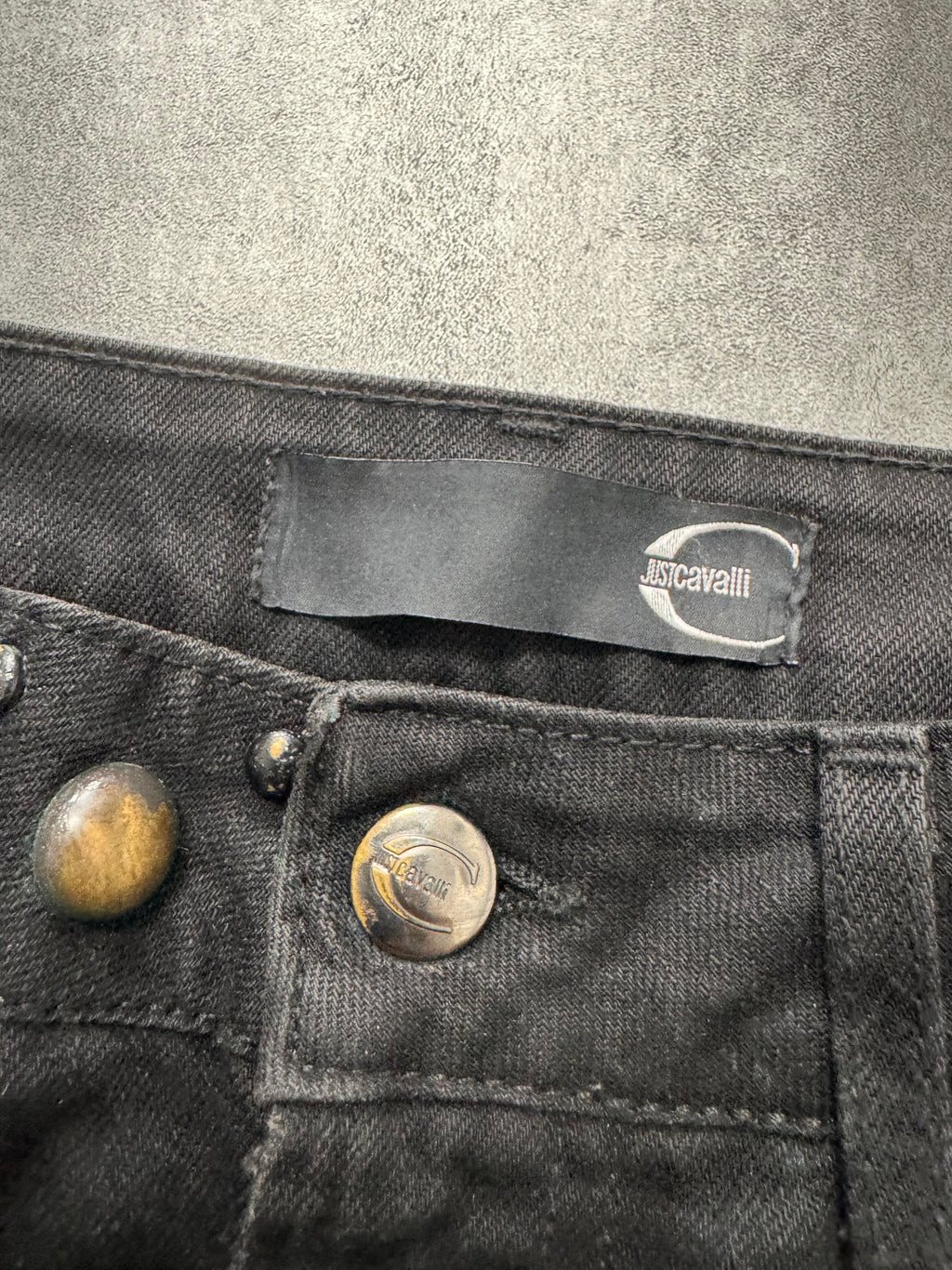 AW2010 Cavalli Studded Distressed Black Jeans