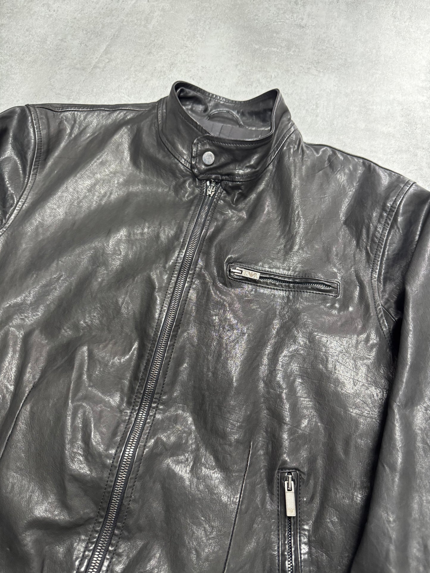 AW2007 Emporio Armani Agent Black Leather Jacket (M)