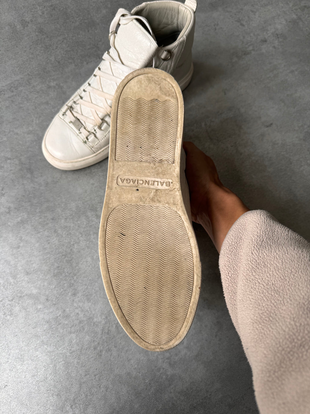 Balenciaga Arena High White Cracked Leather Sneakers