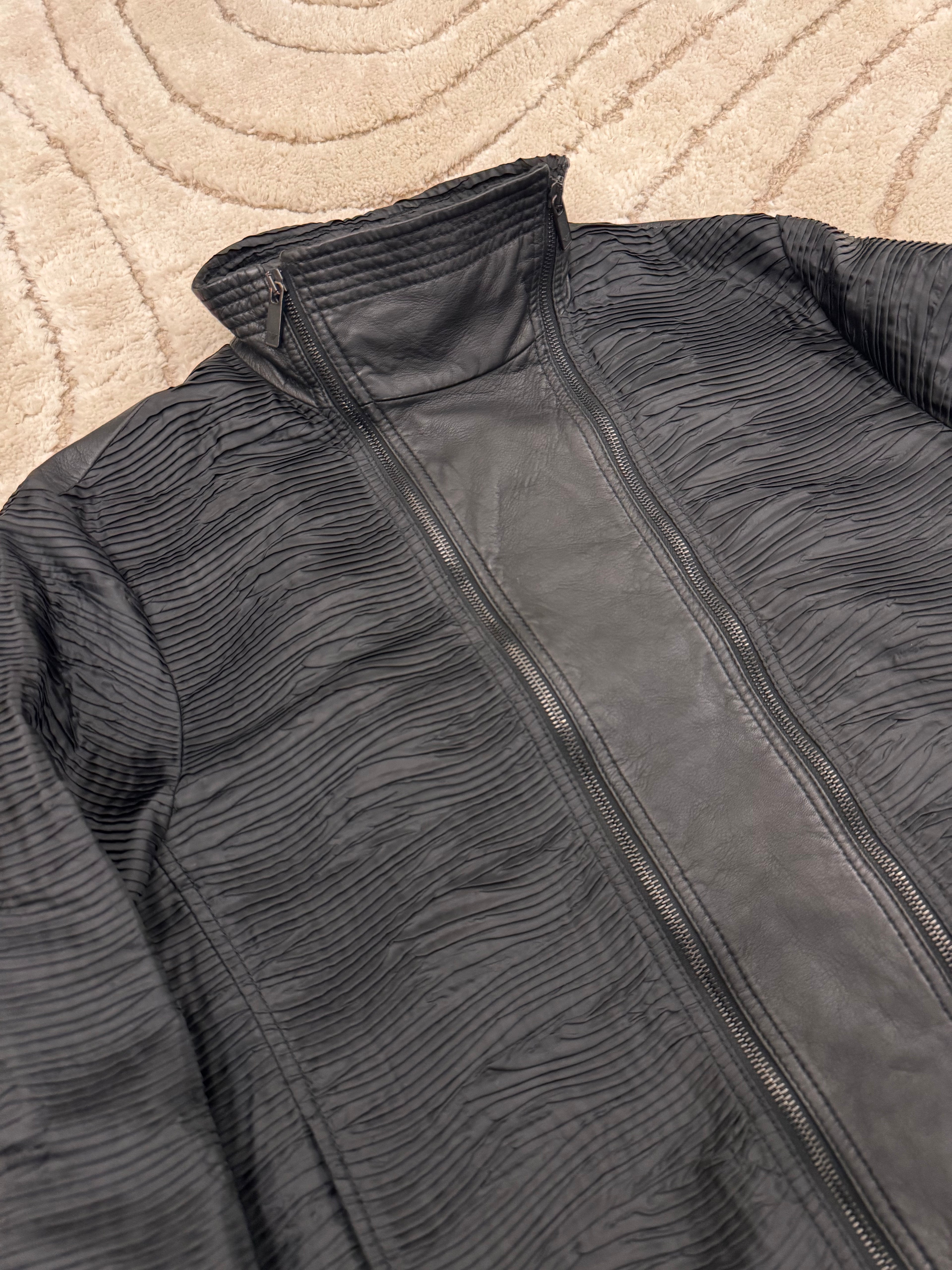 SS2011 Emporio Armani Plissé Hybrid 2-Zip Leather Jacket (M/L)