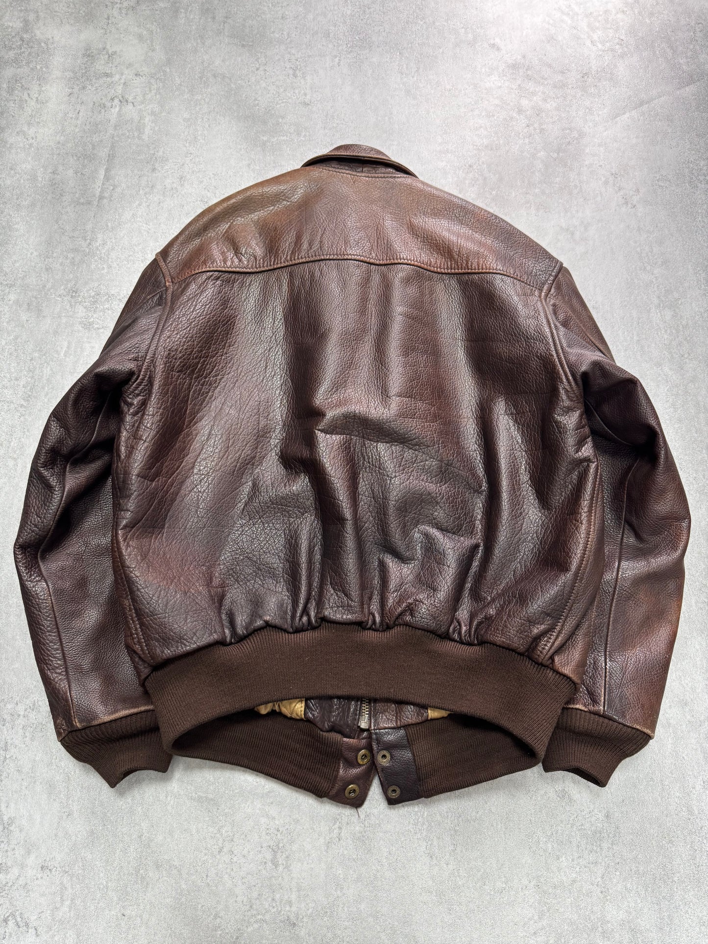 1990s Emporio Armani Brown Classic Bomber Leather Jacket (M)