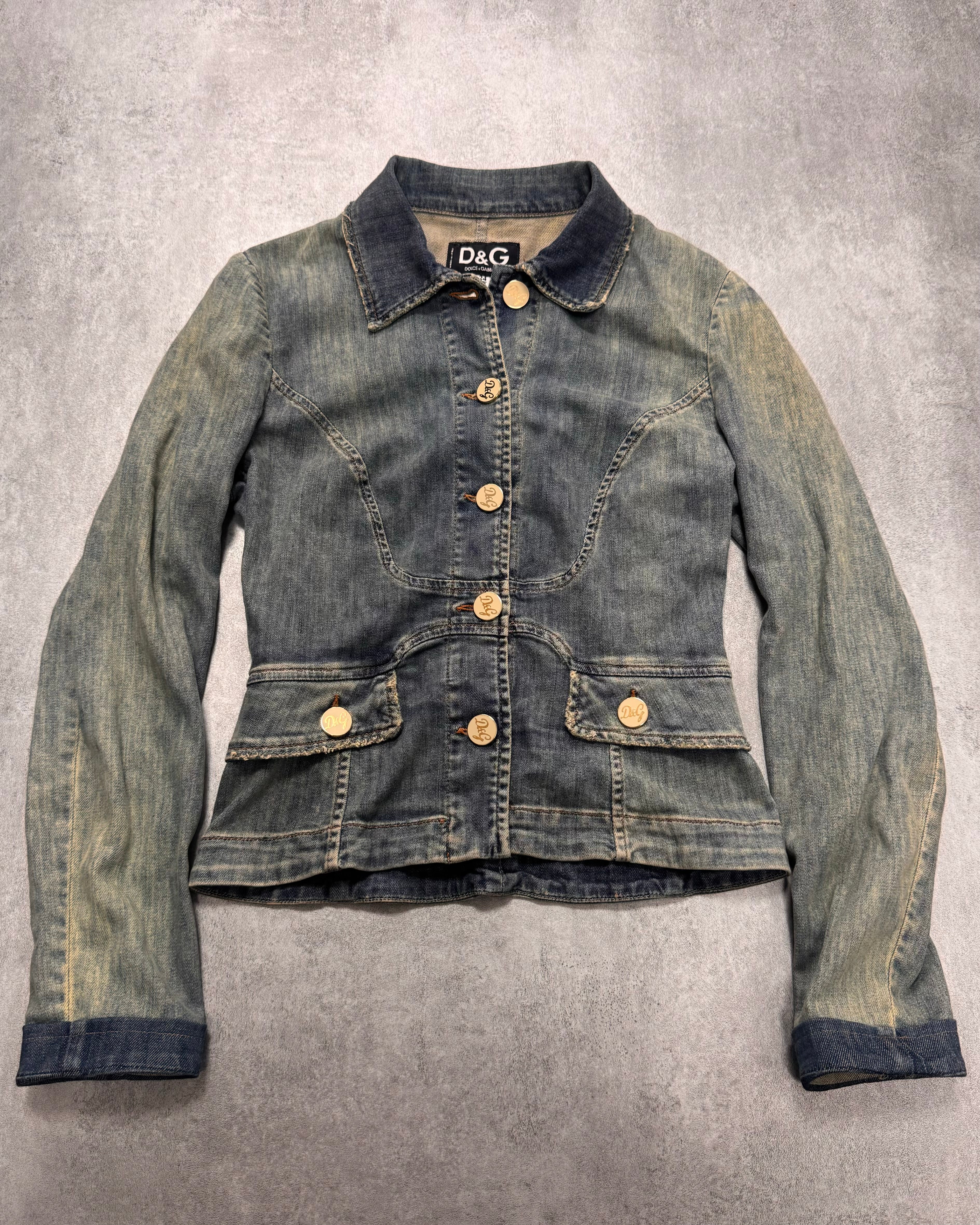 2000s Dolce & Gabbana Sun Faded Fitted Denim Jacket