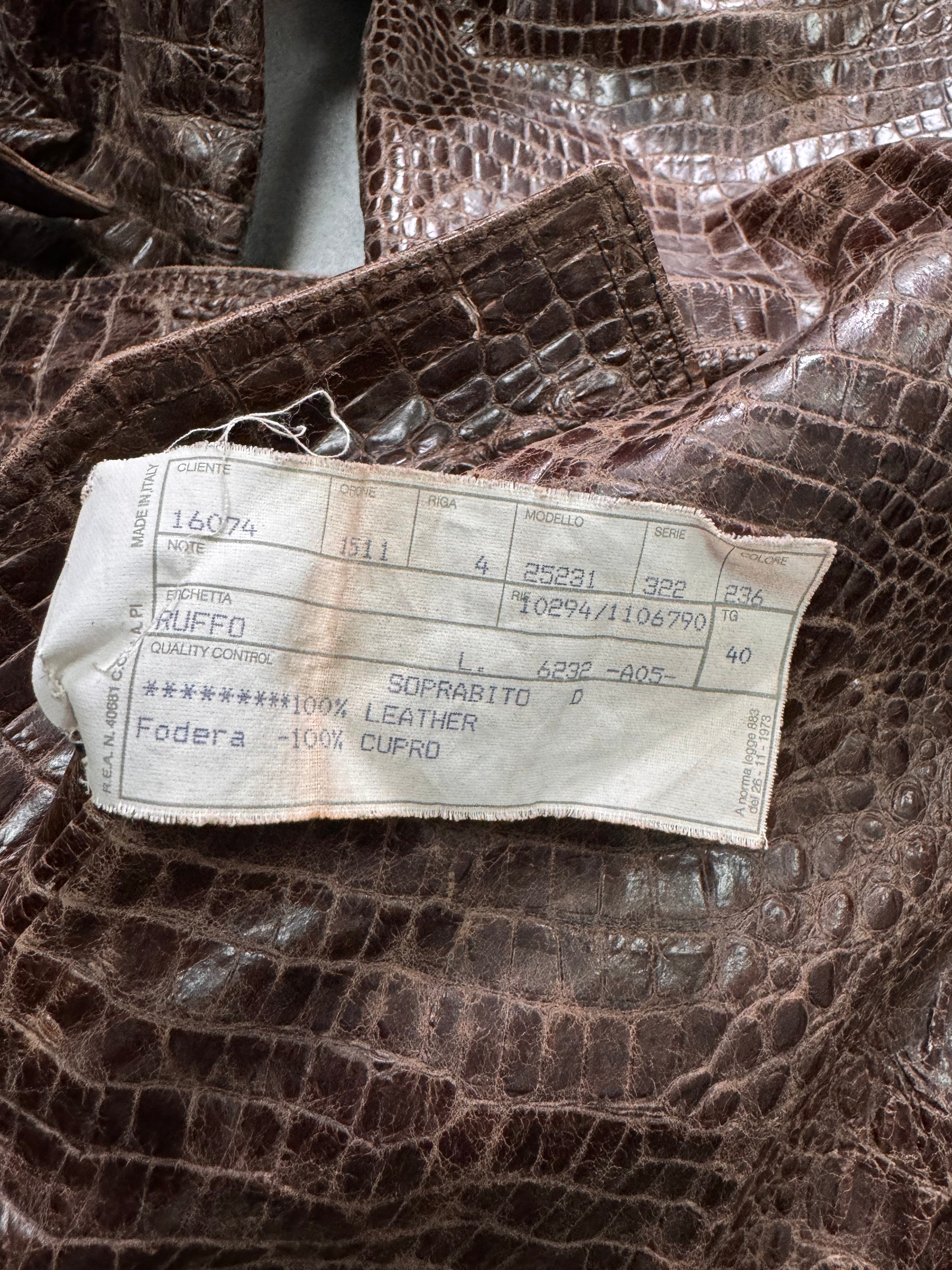 1990s Versace Crocodile Effect Embossed Leather Trench Coat