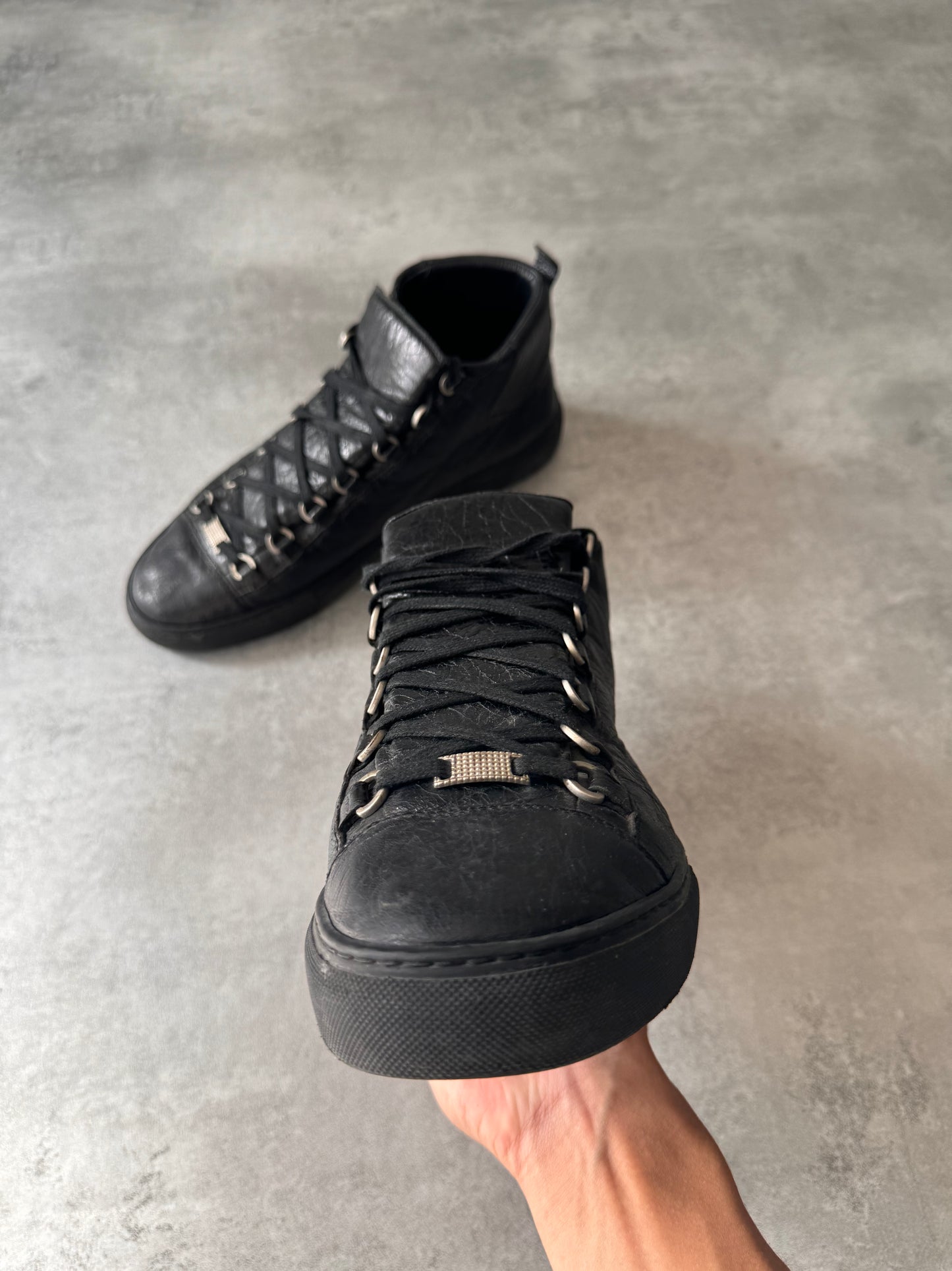 Balenciaga Arena High Black Cracked Leather Sneakers (45eu/us11)