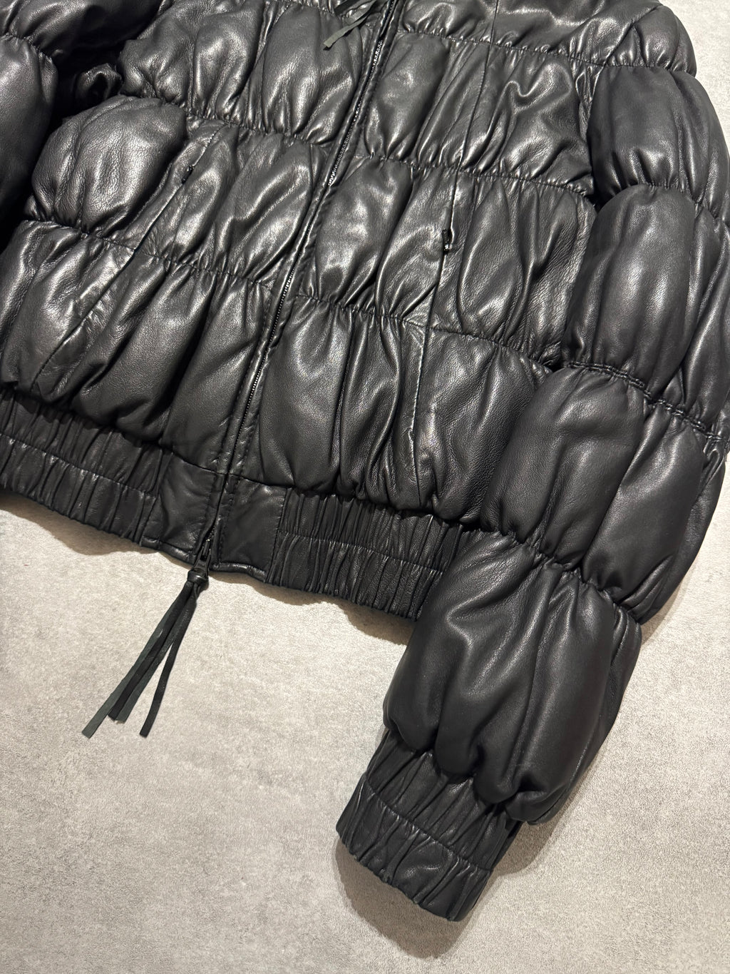 2000s Armani Pleats Black Leather Jacket