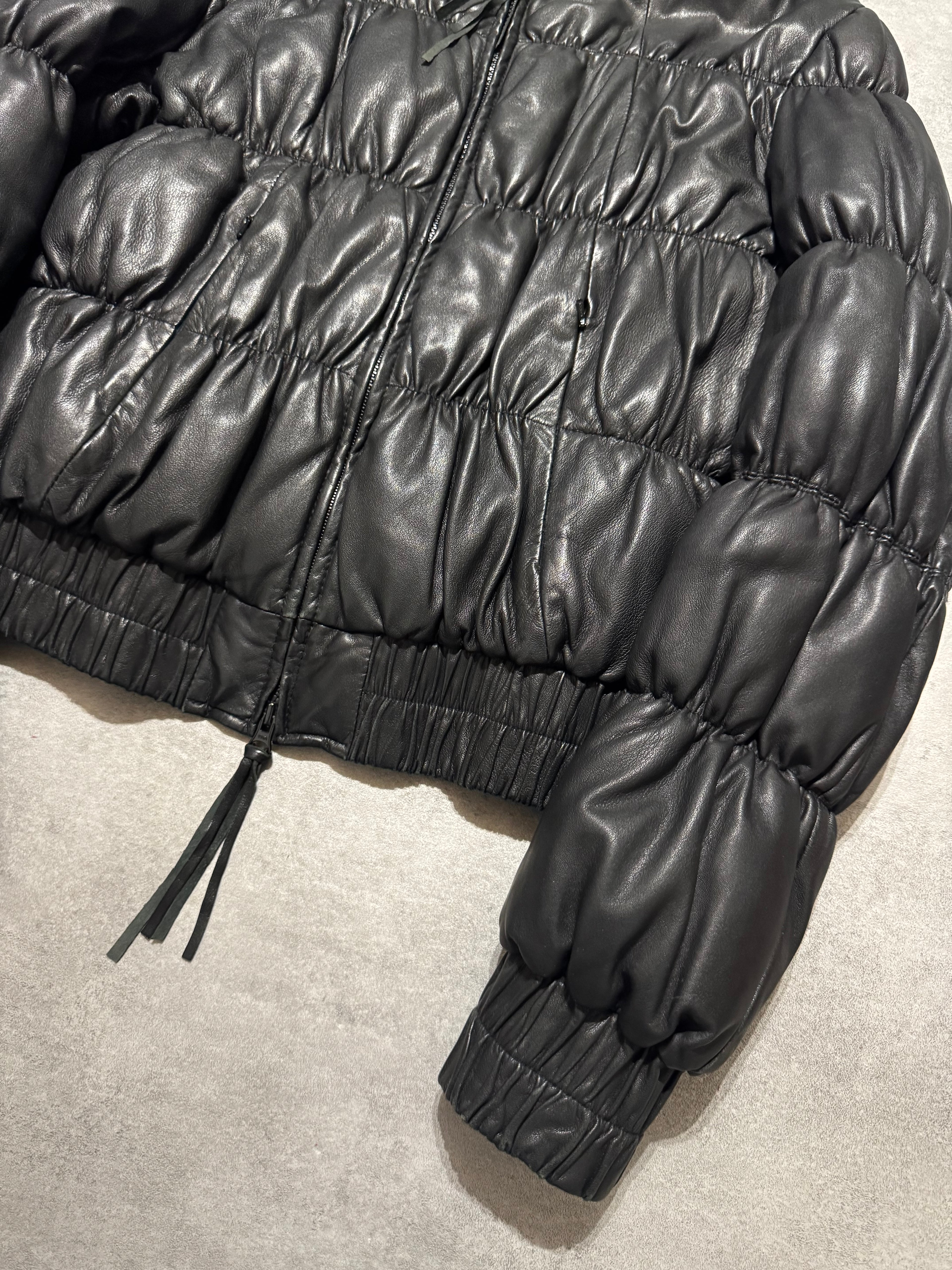 2000s Armani Pleats Black Leather Jacket