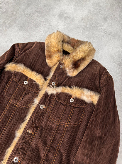 2000s Dolce & Gabbana Fur Striped Corduroy Jacket (L)