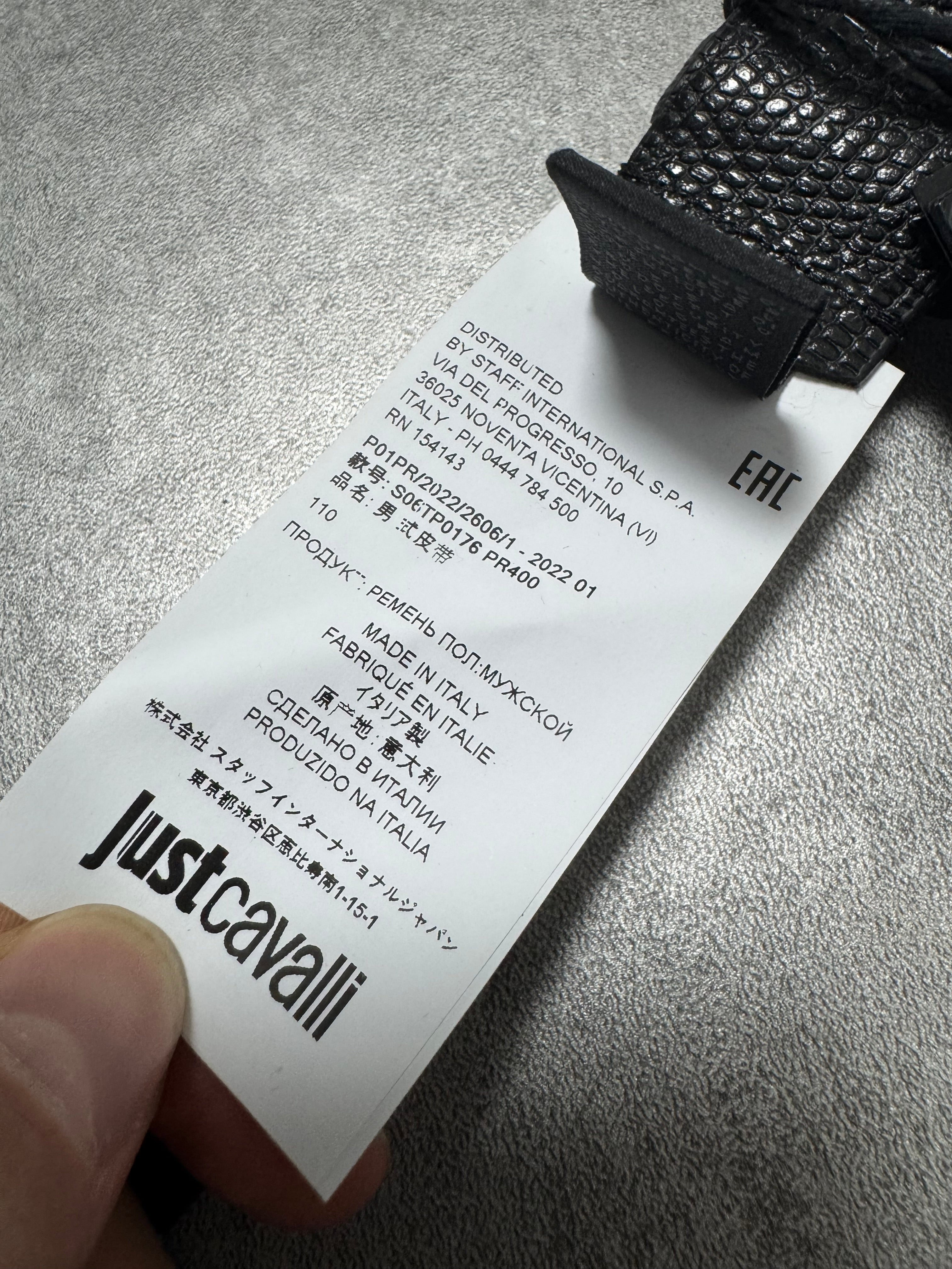 Cavalli Snake Effect Black Calf Leather Belt