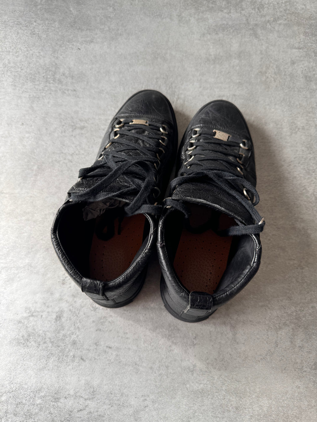 Balenciaga Arena High Black Cracked Leather Sneakers