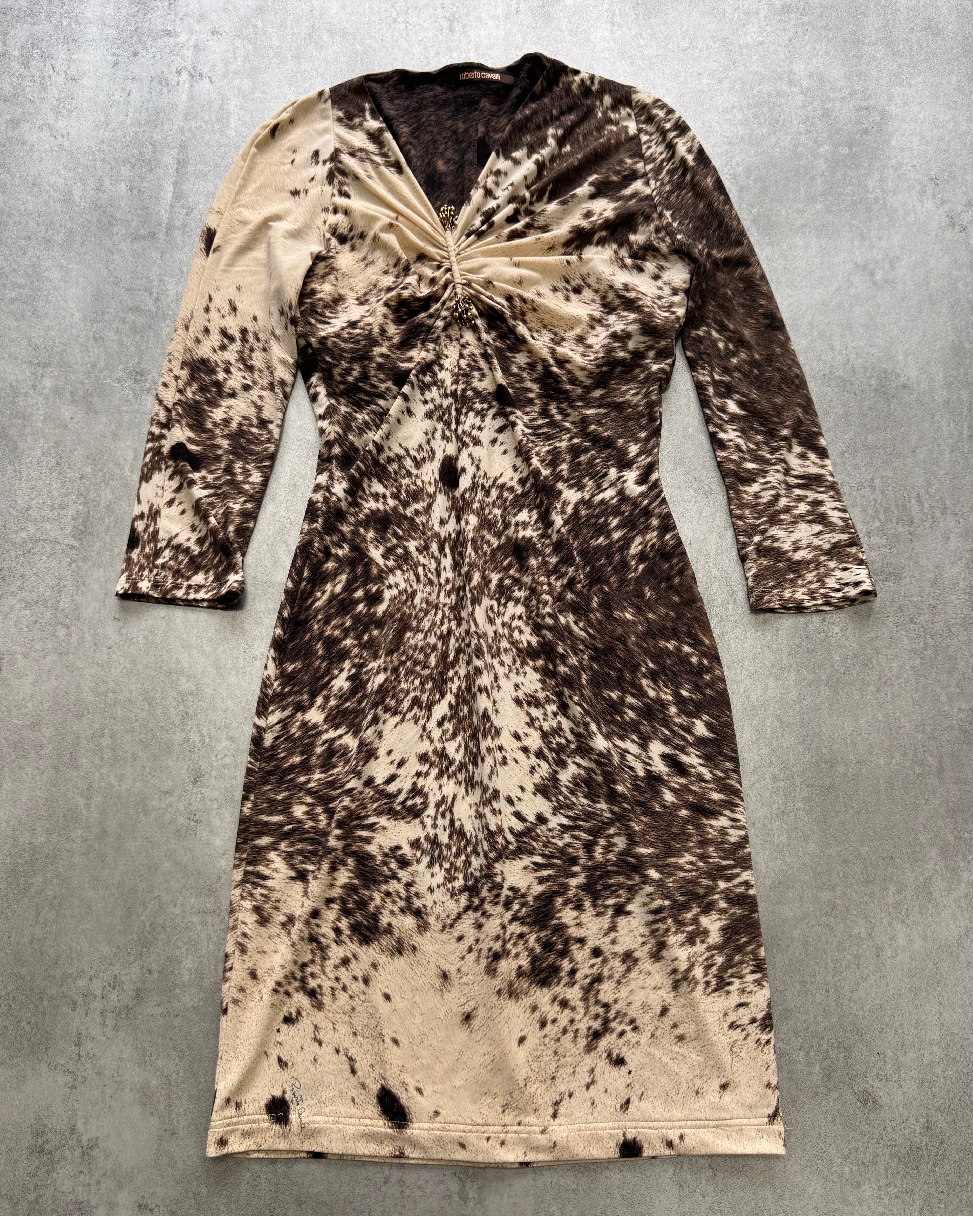 Roberto Cavalli Furry Cowprint Movement Dress