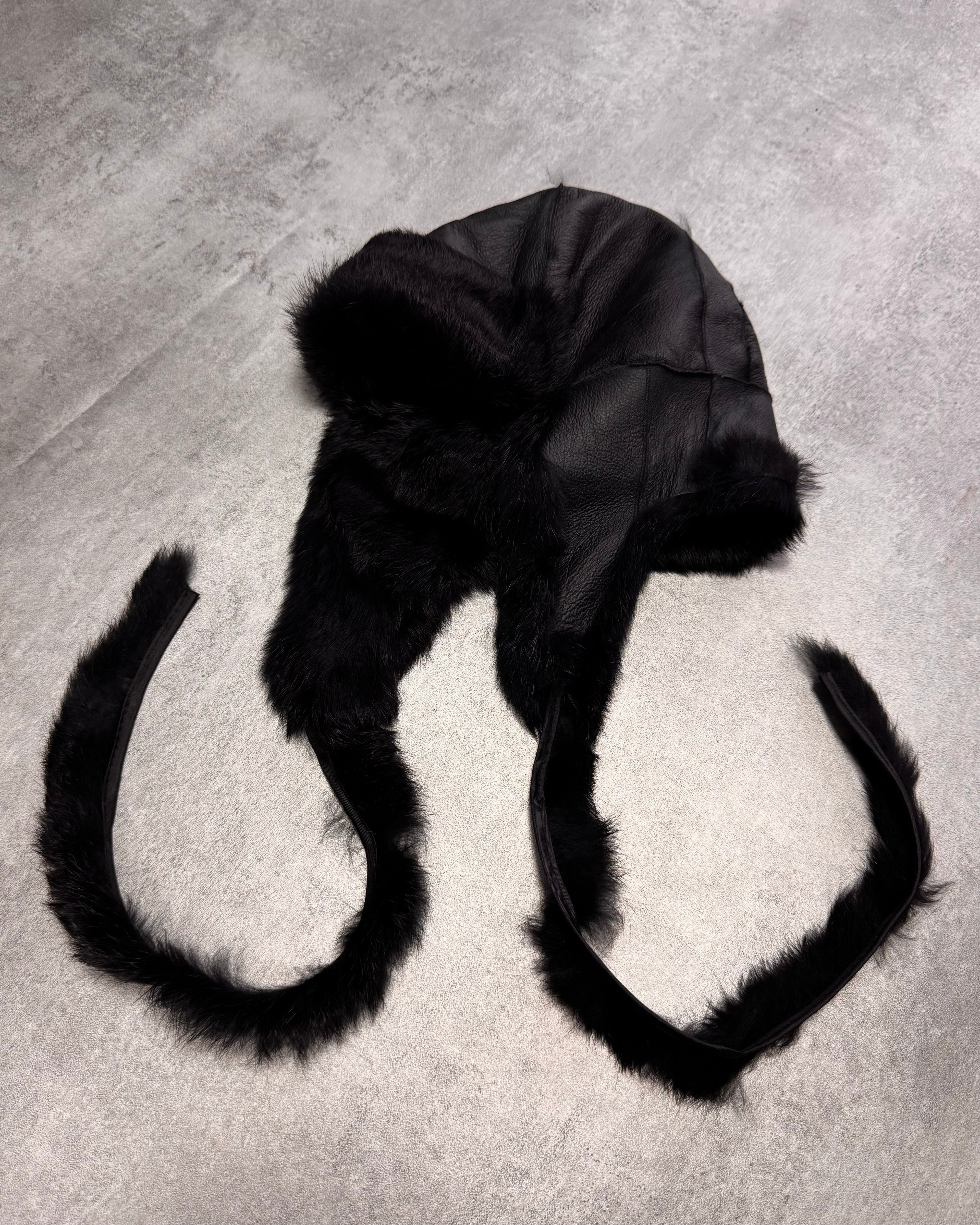 2010s Emporio Armani Black Rabbit Fur Chapka