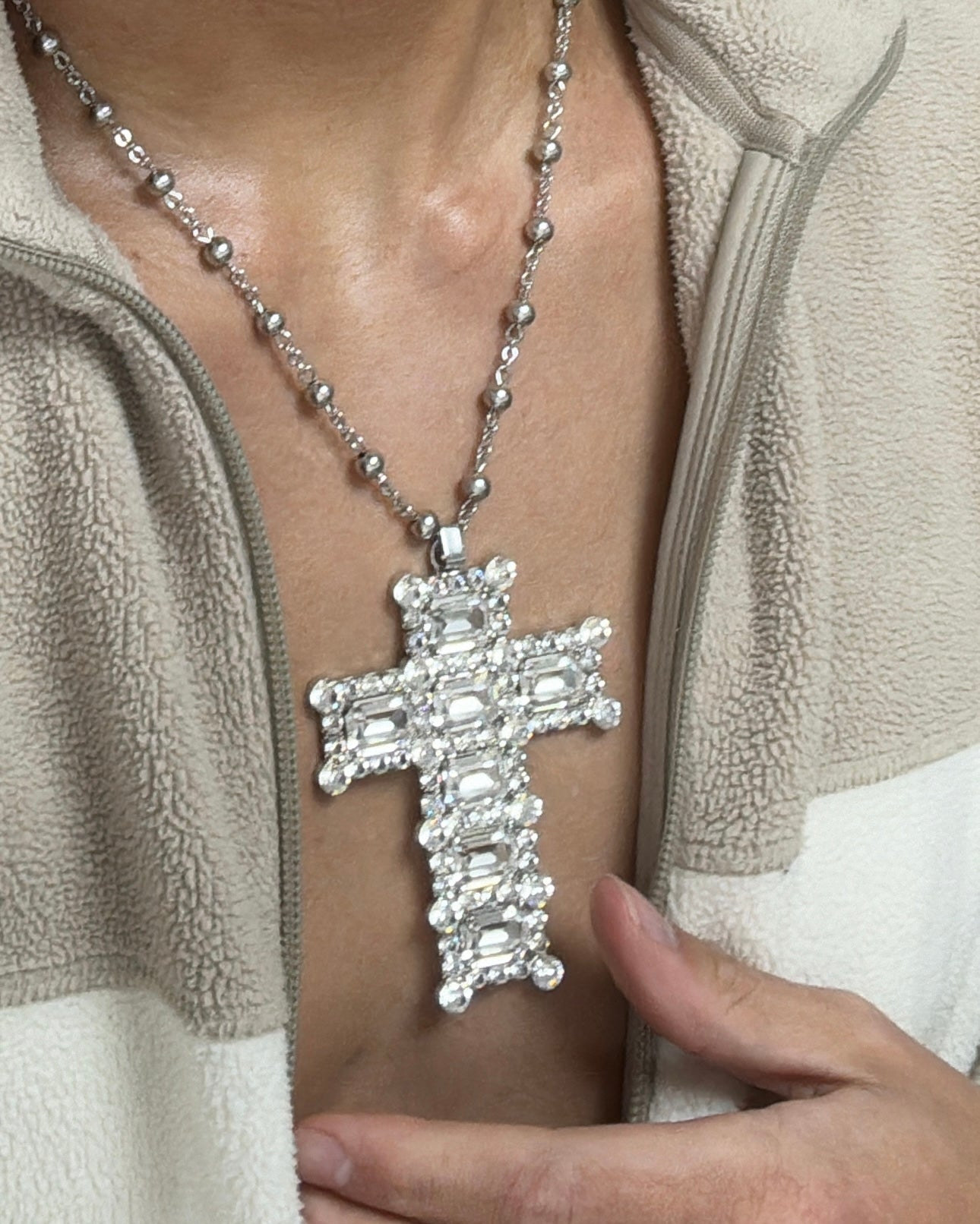 Dolce &amp; Gabbana 水晶银十字项链 (OS)