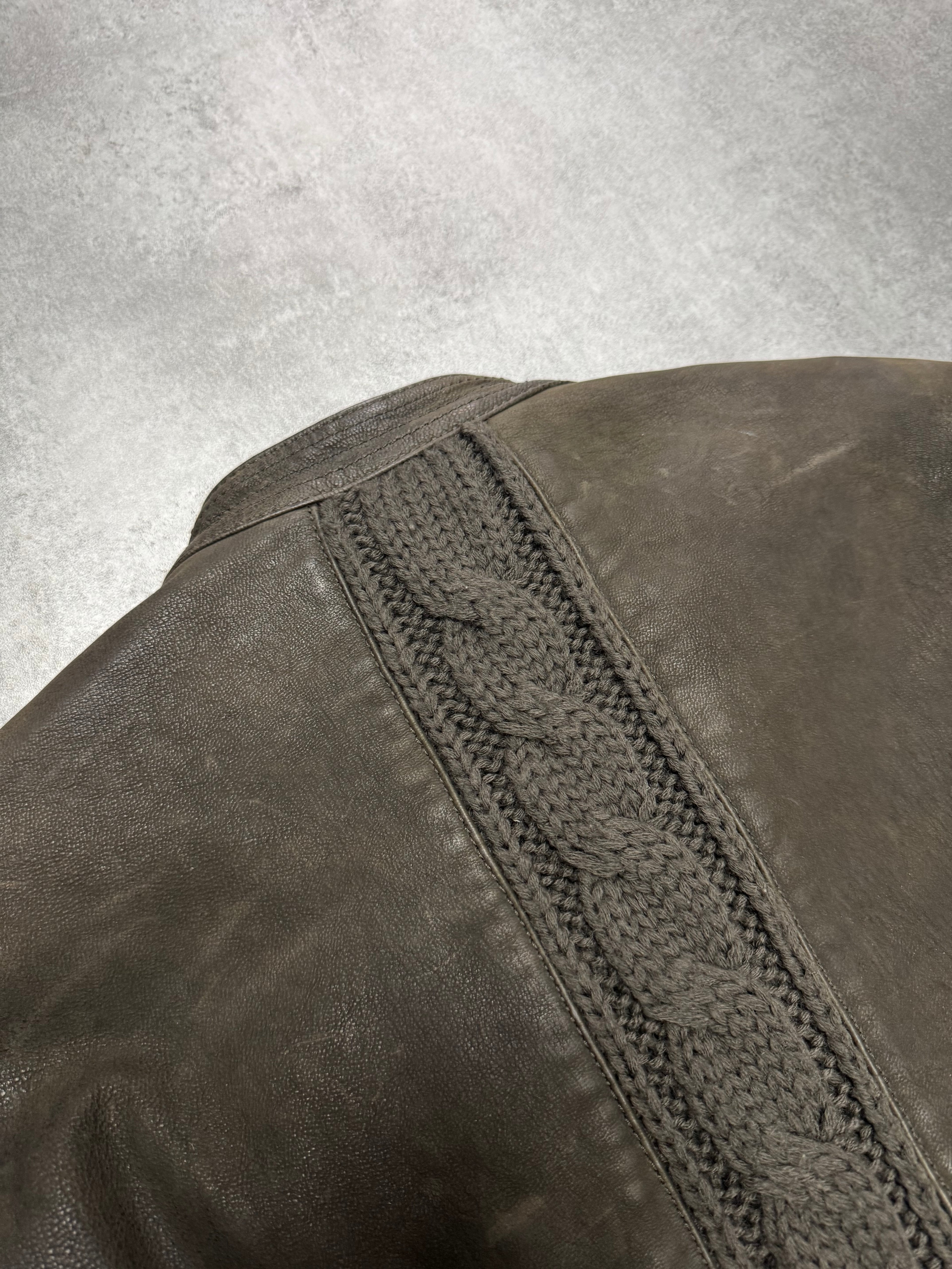 AW2009 Emporio Armani Brown Leather Wool Embelishments Jacket