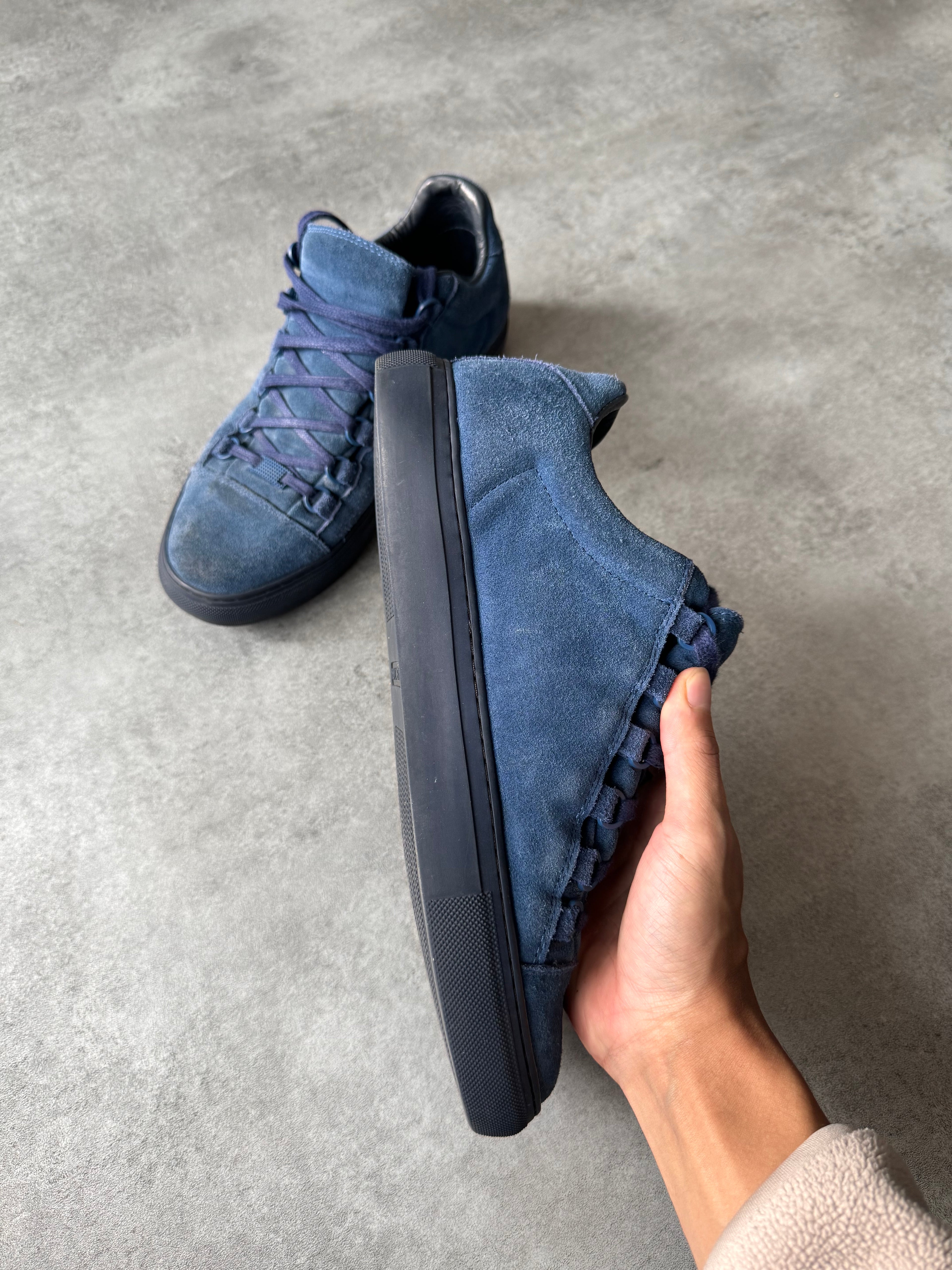 Balenciaga Arena Low Blue Suede Leather Sneakers
