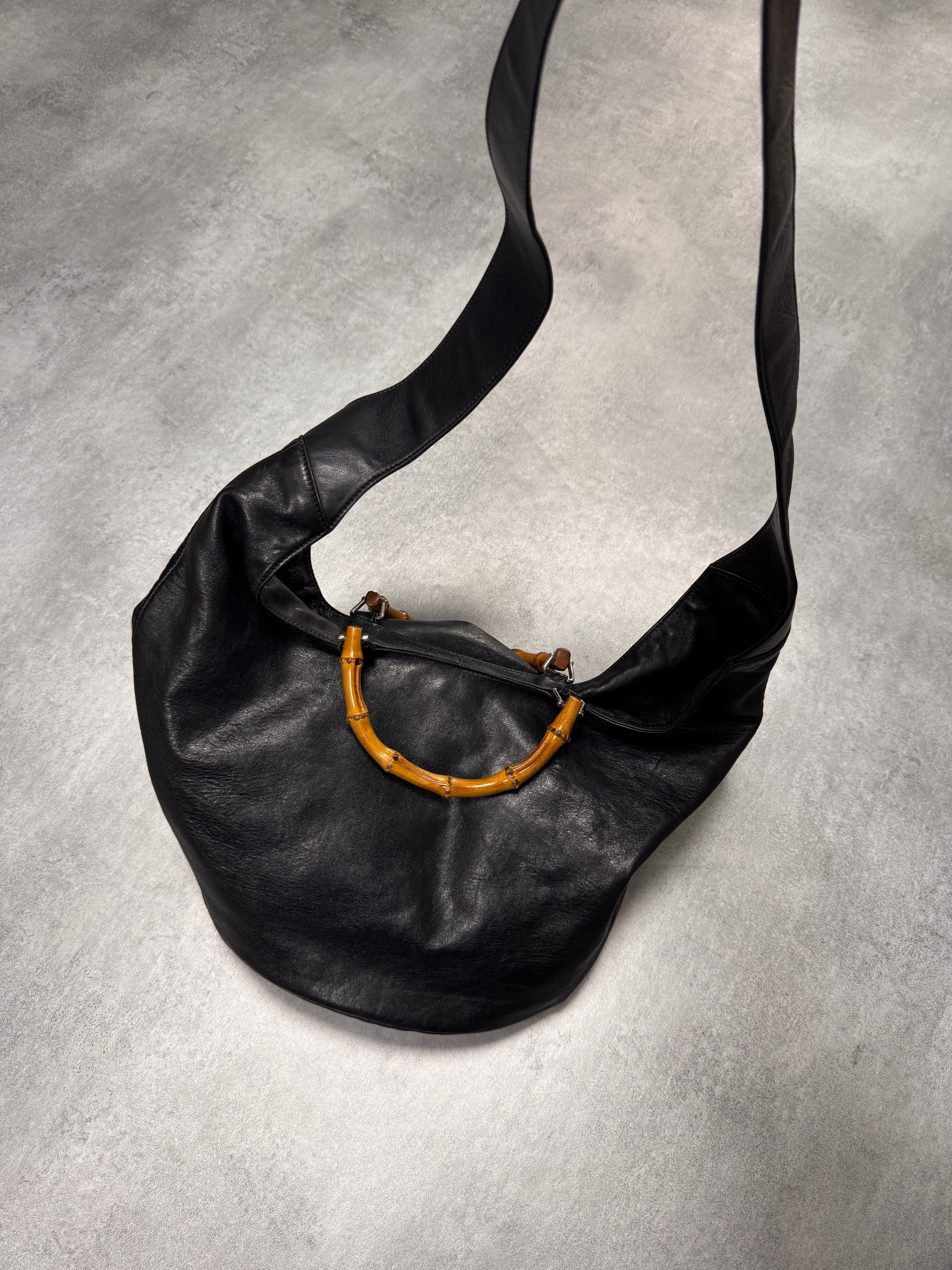 1996 Gucci Tom Ford Pure Black Leather Bamboo Shoulder Bag