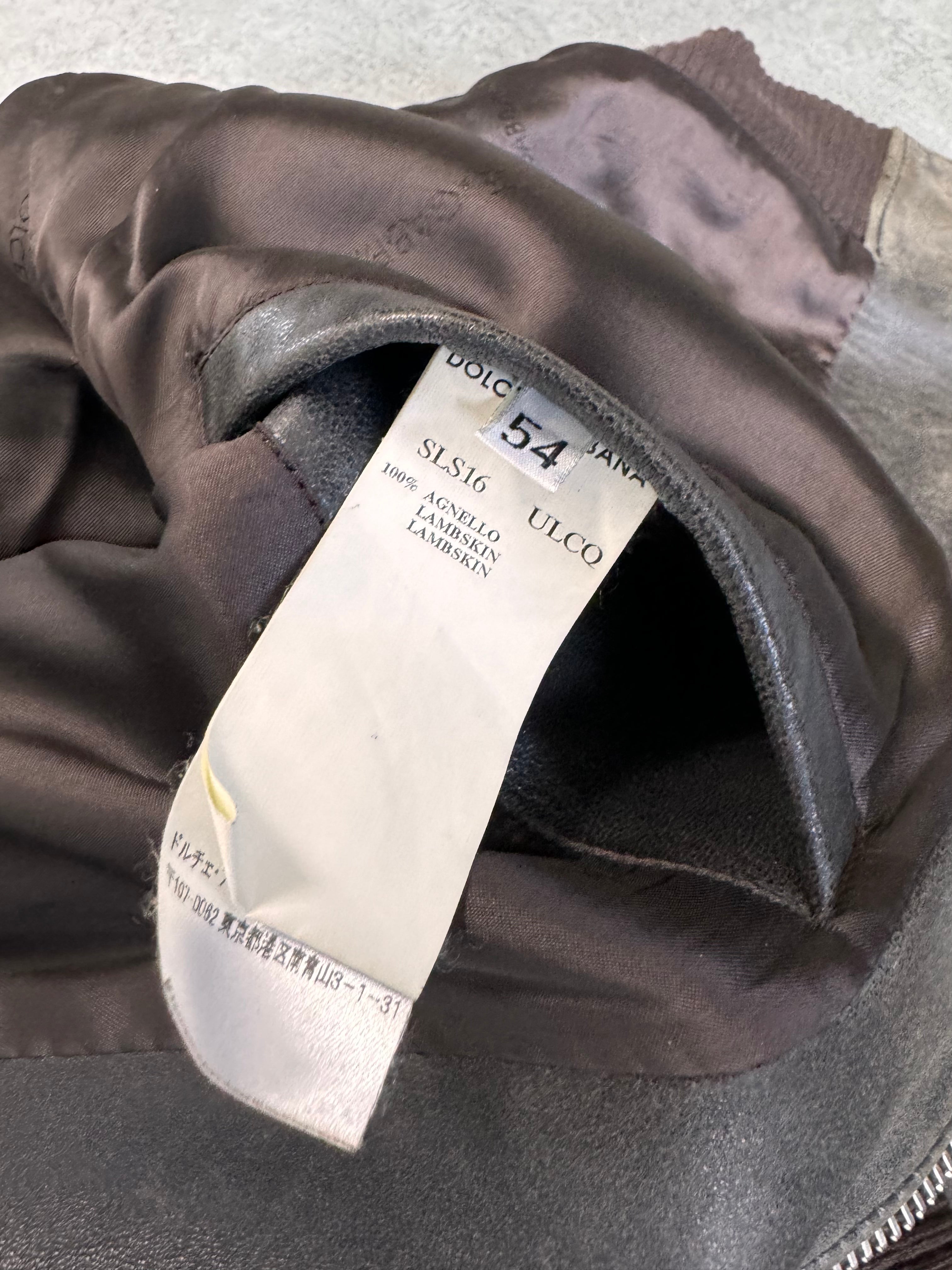 2000s Dolce & Gabbana Multi-Zip Green Brown Faded Leather Jacket