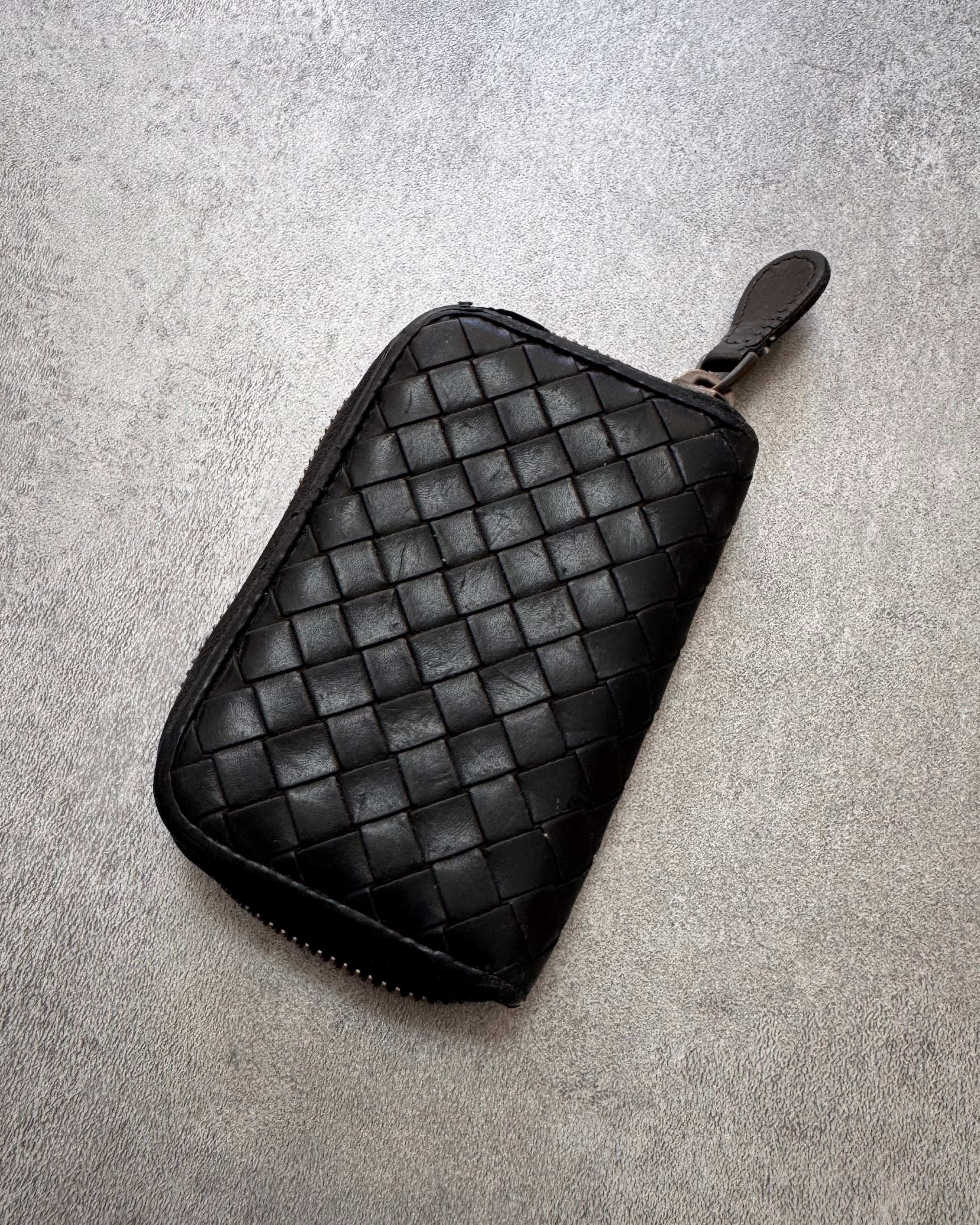 1990s Bottega Venetta Intrecciato Black Woven Leather Wallet