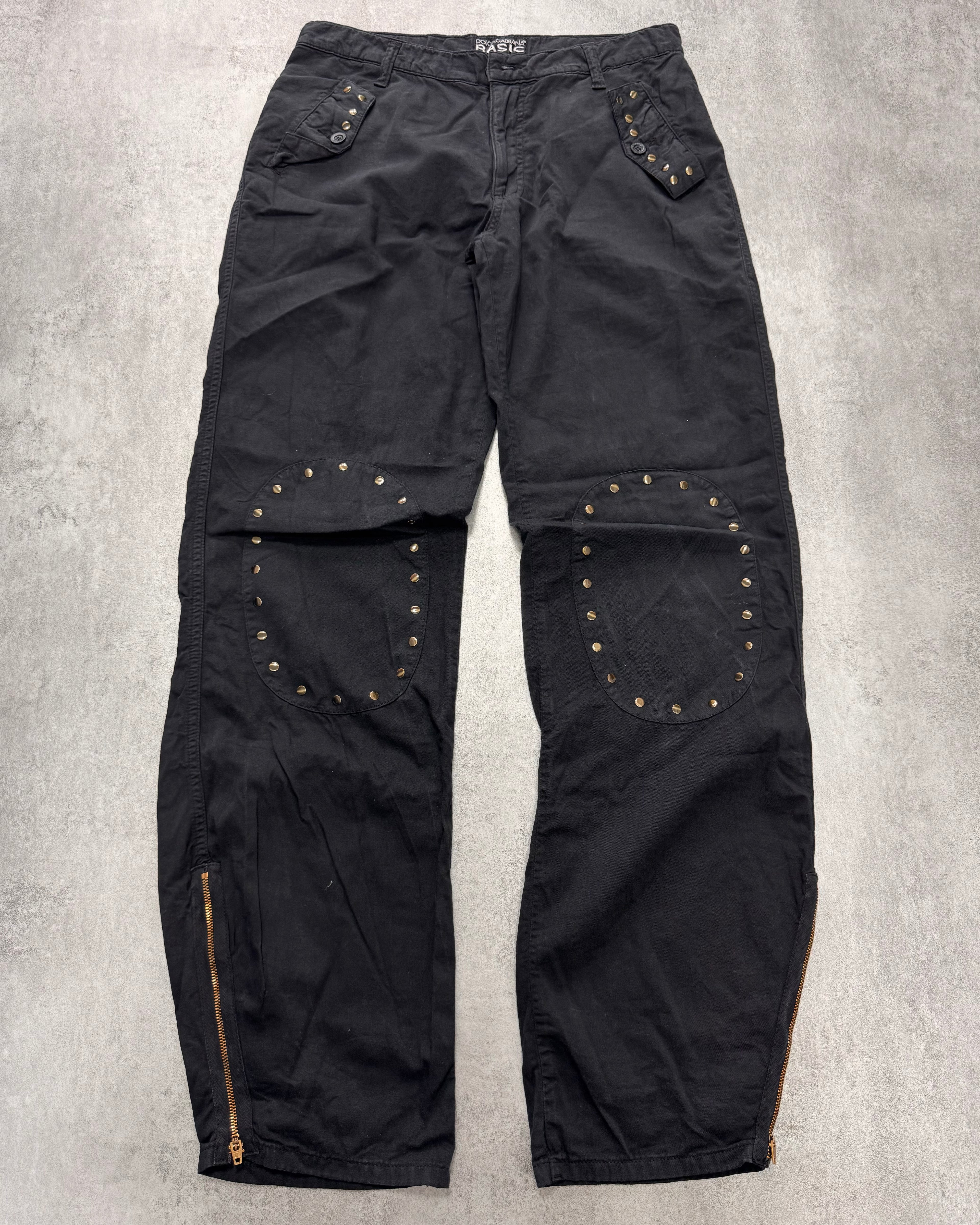 2000s Dolce & Gabbana Basic Studded Cargo Black Pants