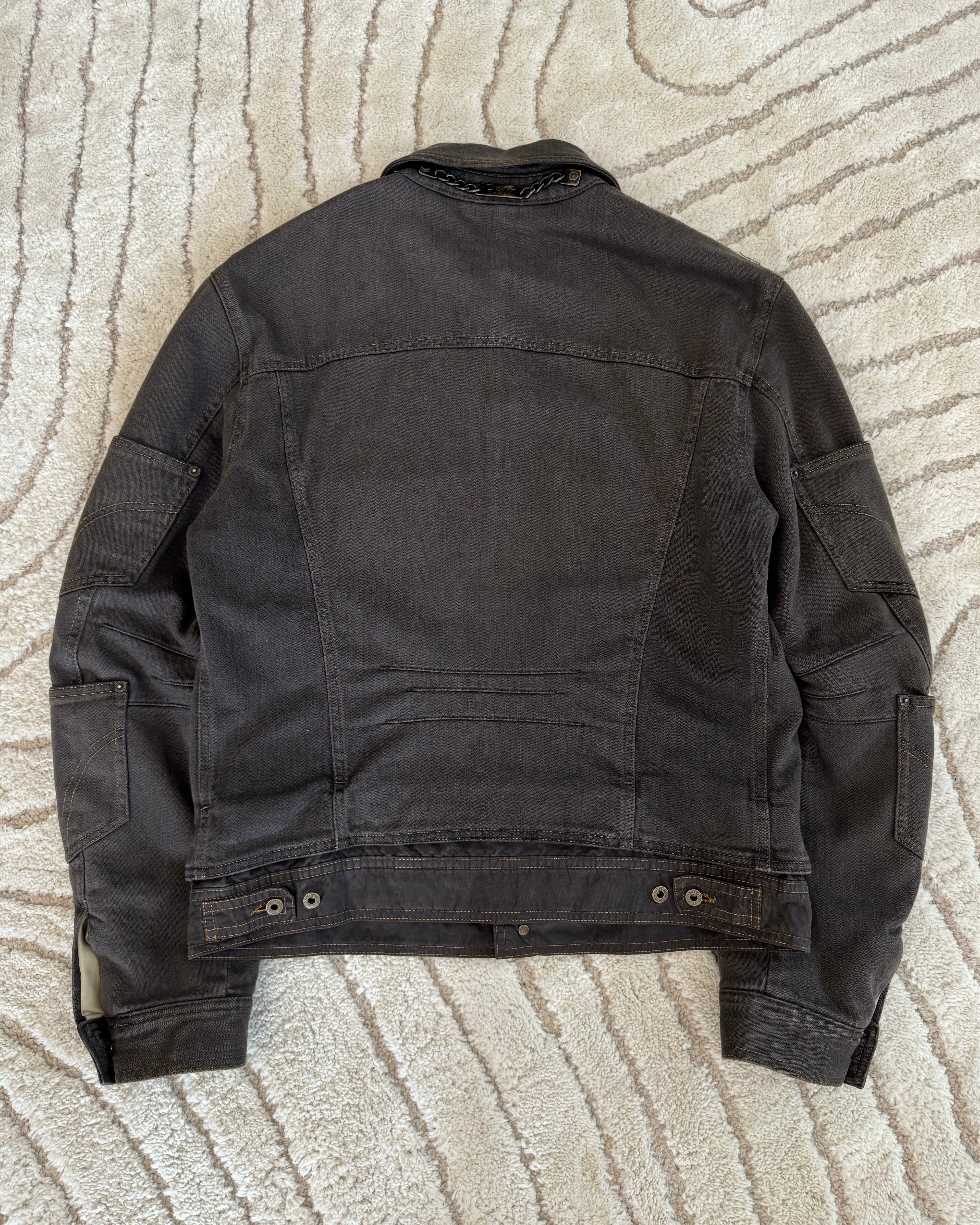 AW03 Dolce & Gabbana Double-Waisted Multi-Pocket Dark Grey Denim Jacket (XL)