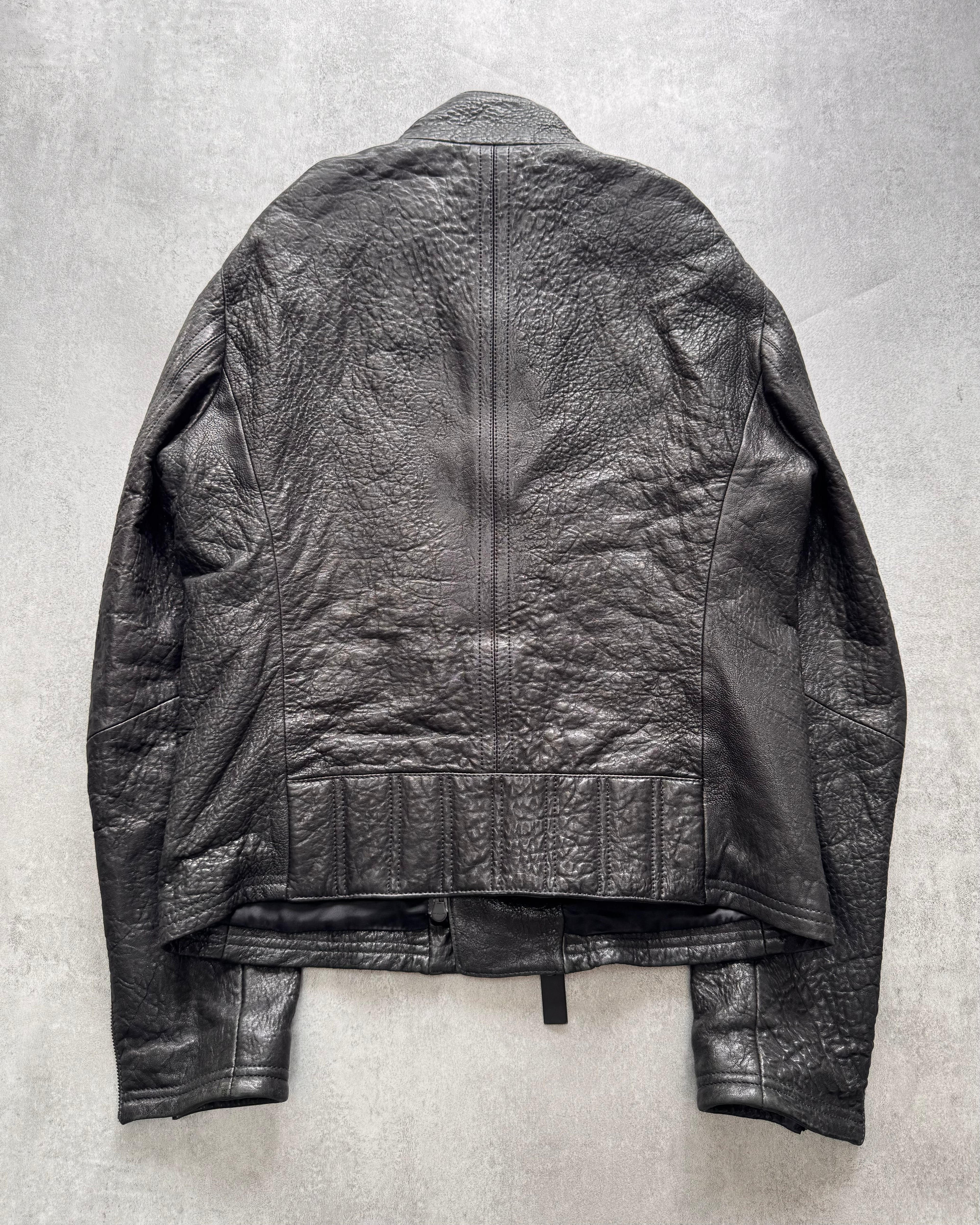 FW2014 Emporio Armami Asymmetrical Grained Leather Jacket