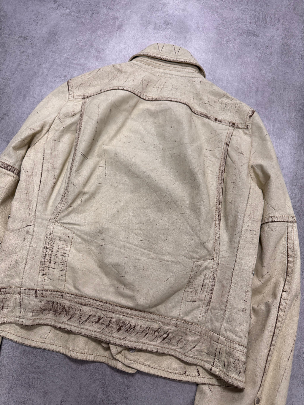 SS2004 Dsquared2 Beige Cropped Asymmetrical Aged Leather Jacket