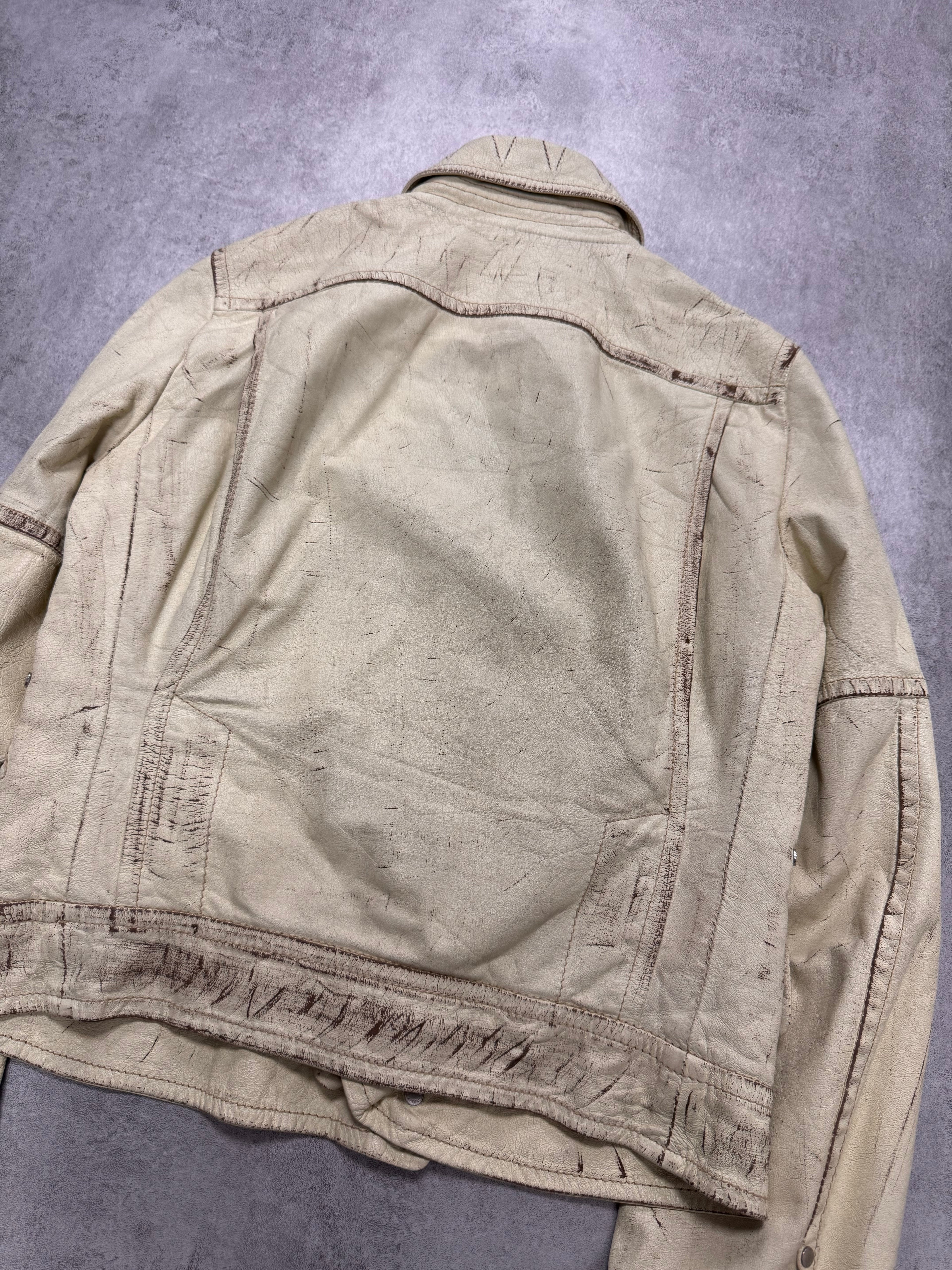 SS2004 Dsquared2 Beige Cropped Asymmetrical Aged Leather Jacket