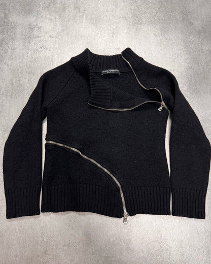 AW2003 Dolce & Gabbana Tornado Zip Black Sweater (XS)