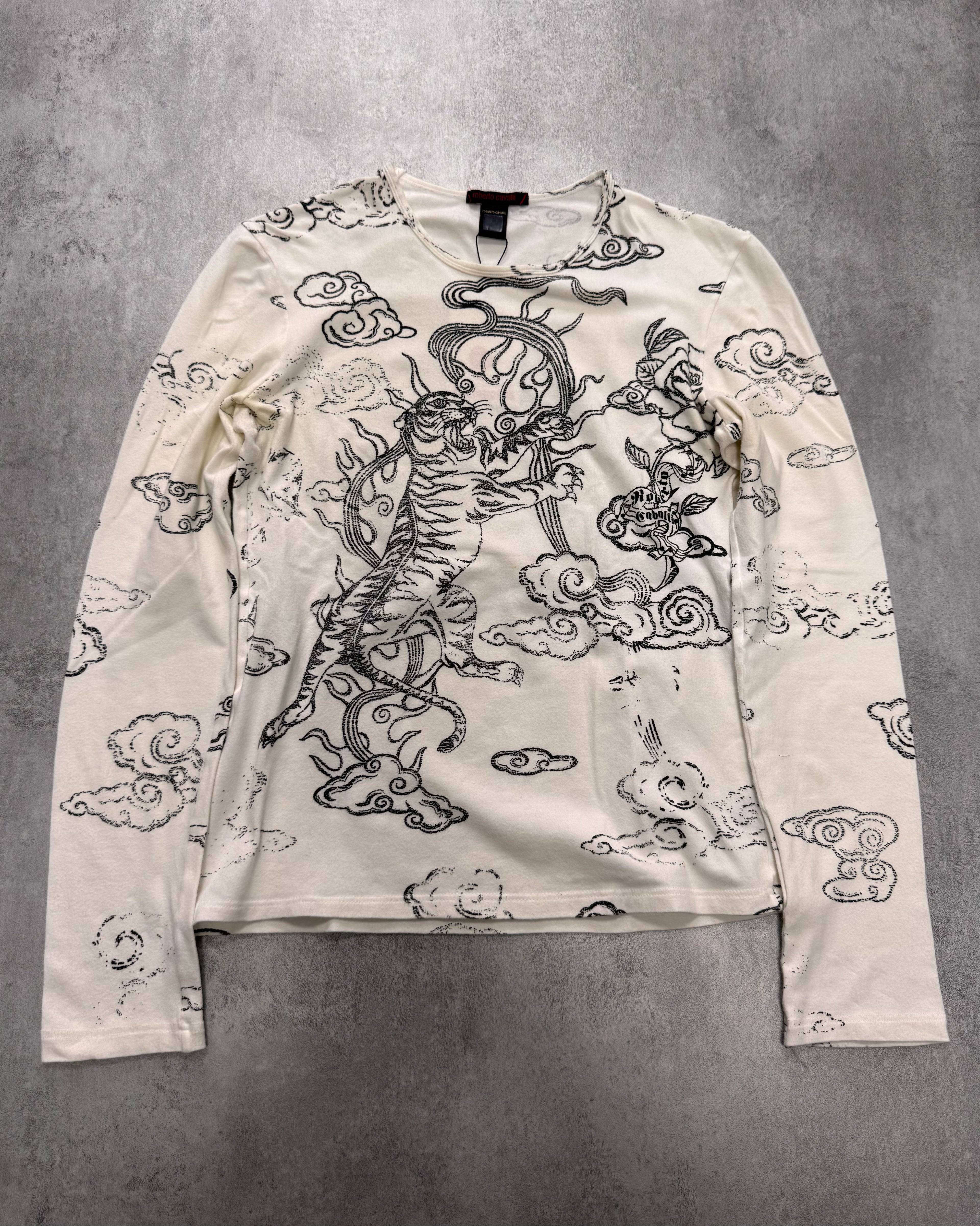 2000s Roberto Cavalli Asian Tatoos White Longsleeves