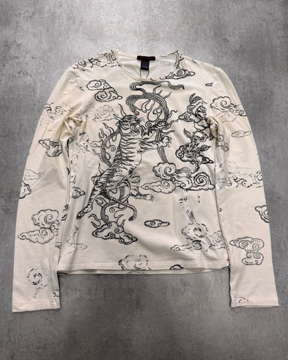 2000s Roberto Cavalli Asian Tatoos White Longsleeves (XS)