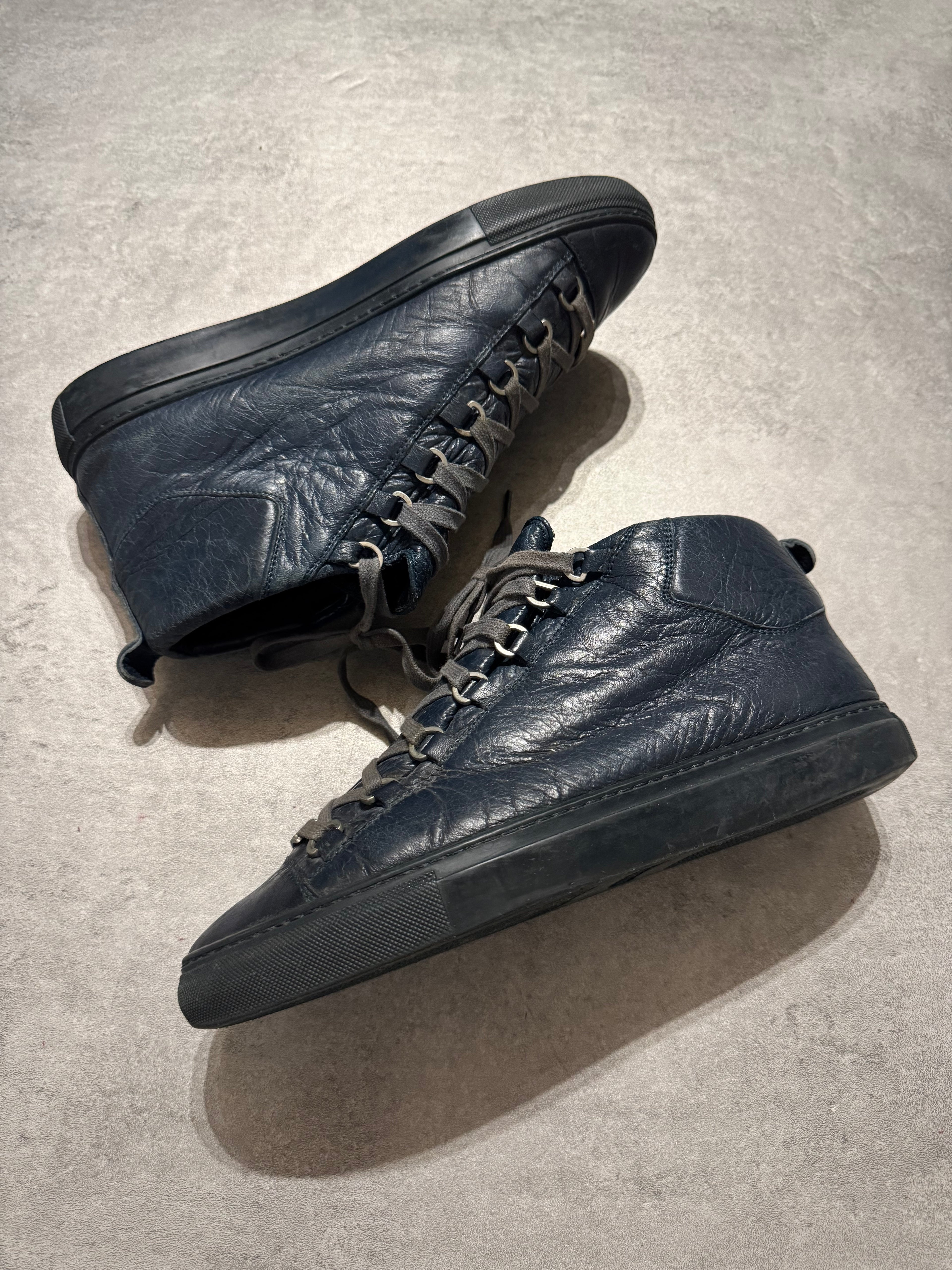 Balenciaga Arena High Navy Cracked Leather Sneakers