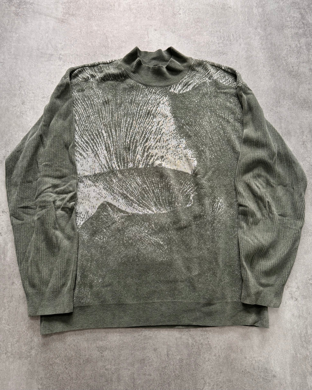 SS2020 Emporio Armani Mountain Landscape High Neck Kaki Sweater