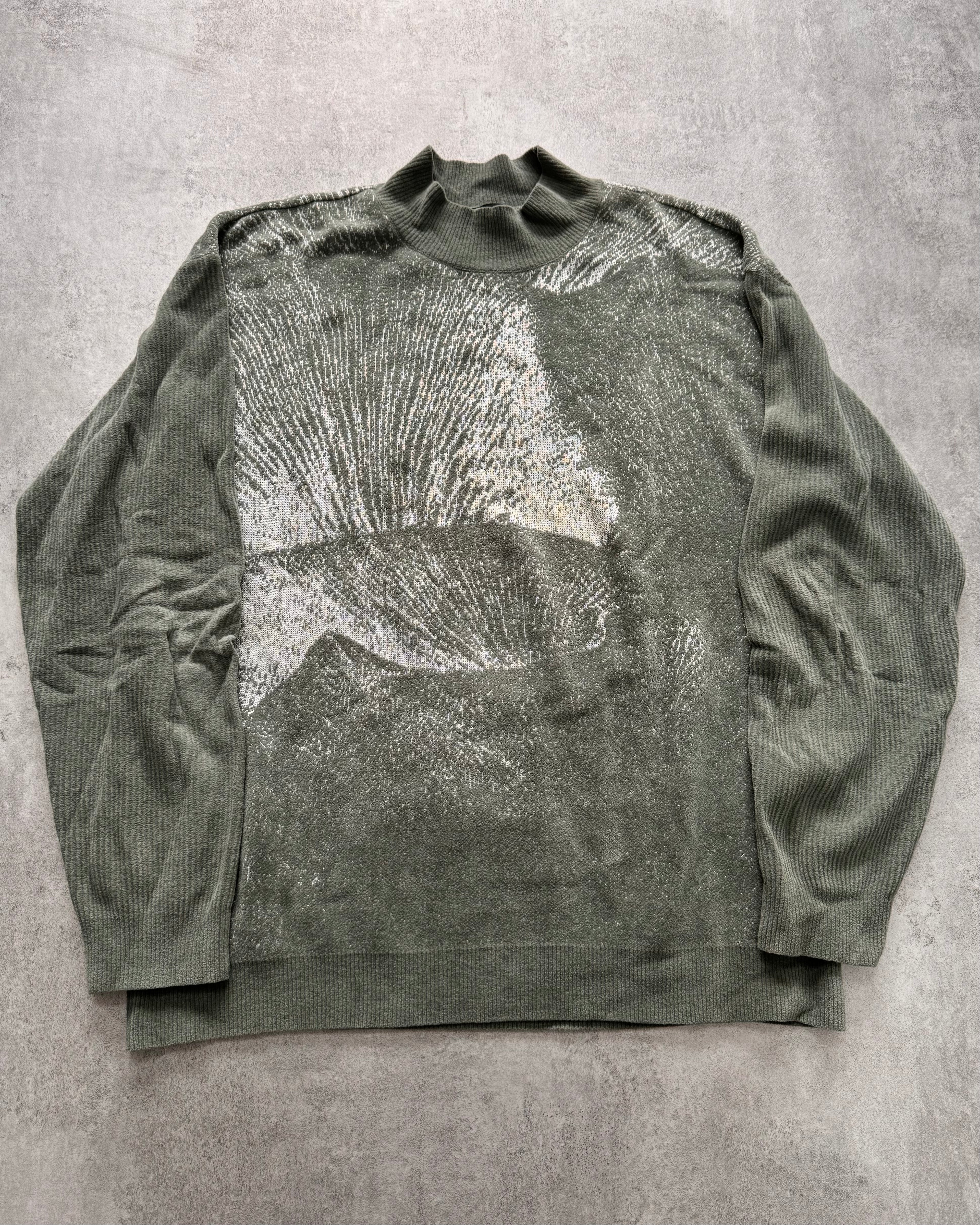 SS2020 Emporio Armani Mountain Landscape High Neck Kaki Sweater