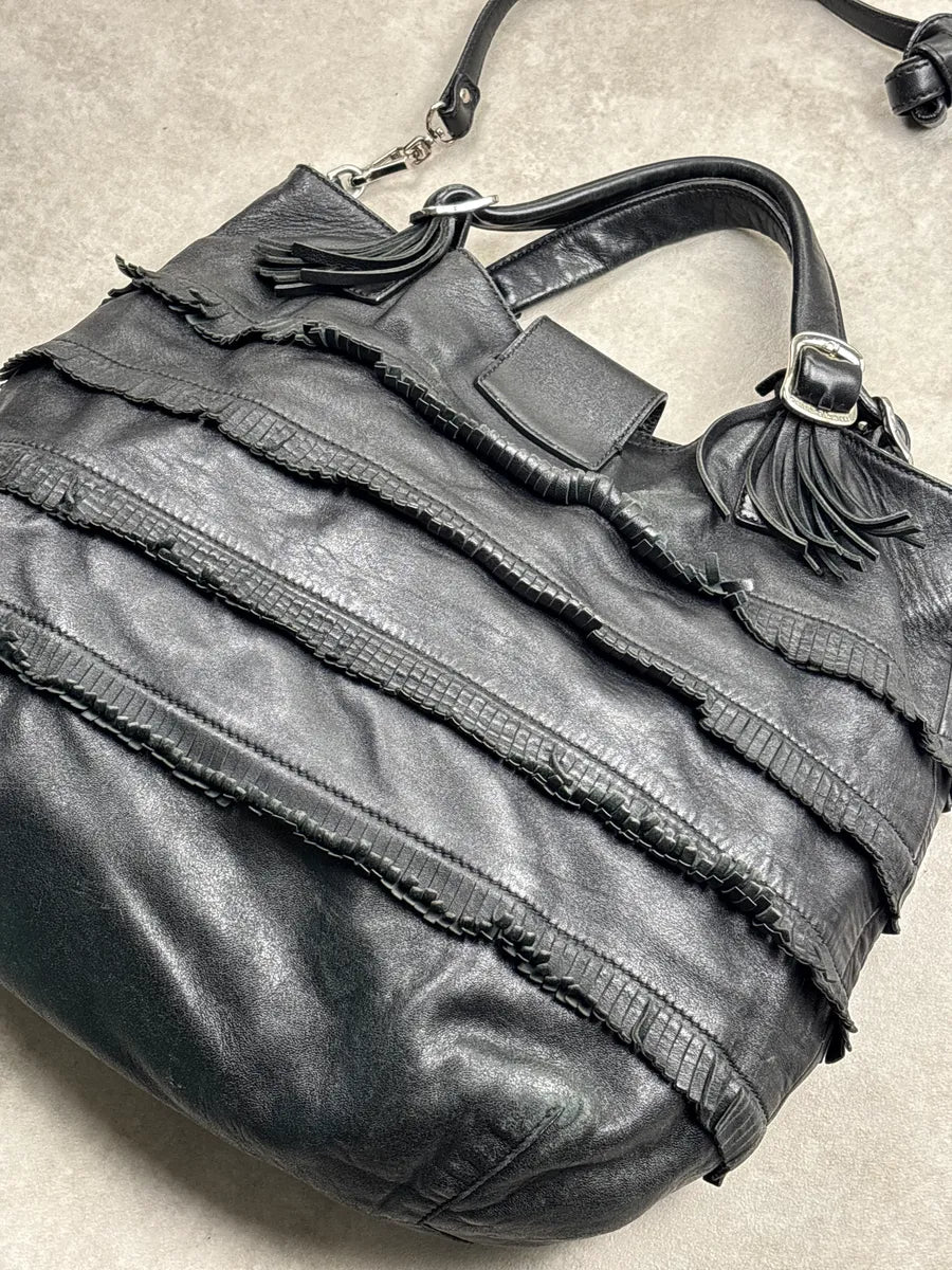 Cesare Paciotti Black Leather Fringe Logo Lock Shoulder Bag EBdxYzFL 4