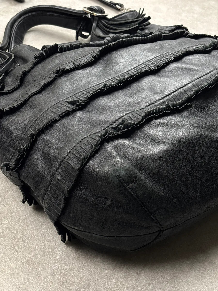 Cesare Paciotti Black Leather Fringe Logo Lock Shoulder Bag EBdxYzFL 9