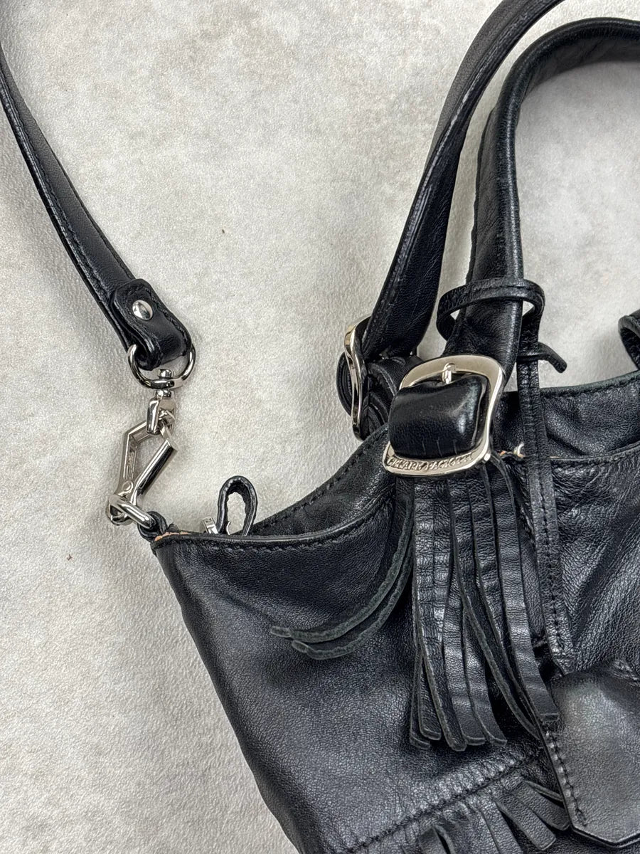 Cesare Paciotti Black Leather Fringe Logo Lock Shoulder Bag EBdxYzFL 6