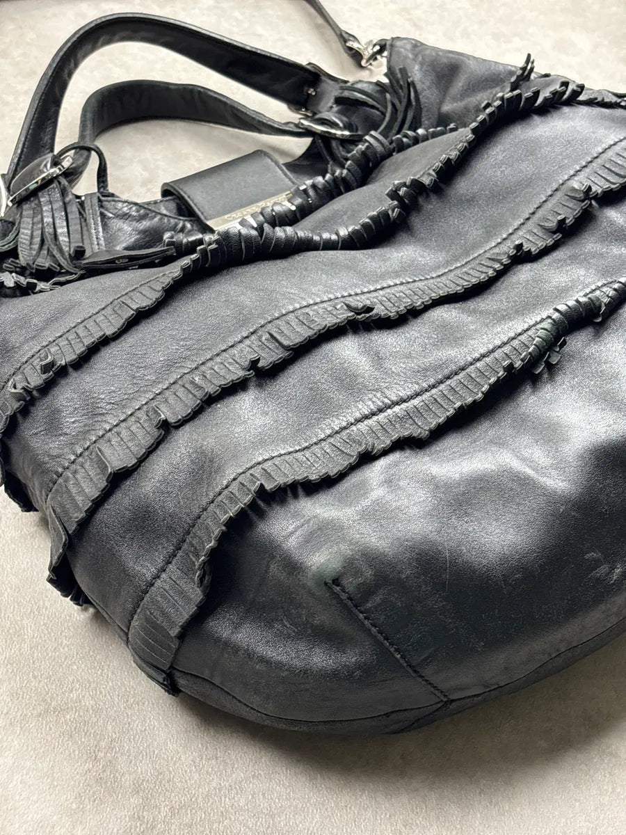 Cesare Paciotti Black Leather Fringe Logo Lock Shoulder Bag EBdxYzFL 11