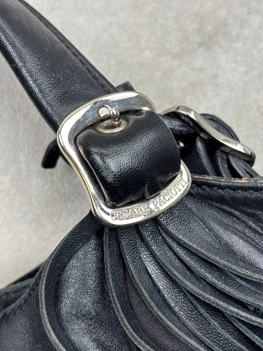 Cesare Paciotti Black Leather Fringe Logo Lock Shoulder Bag EBdxYzFL 15