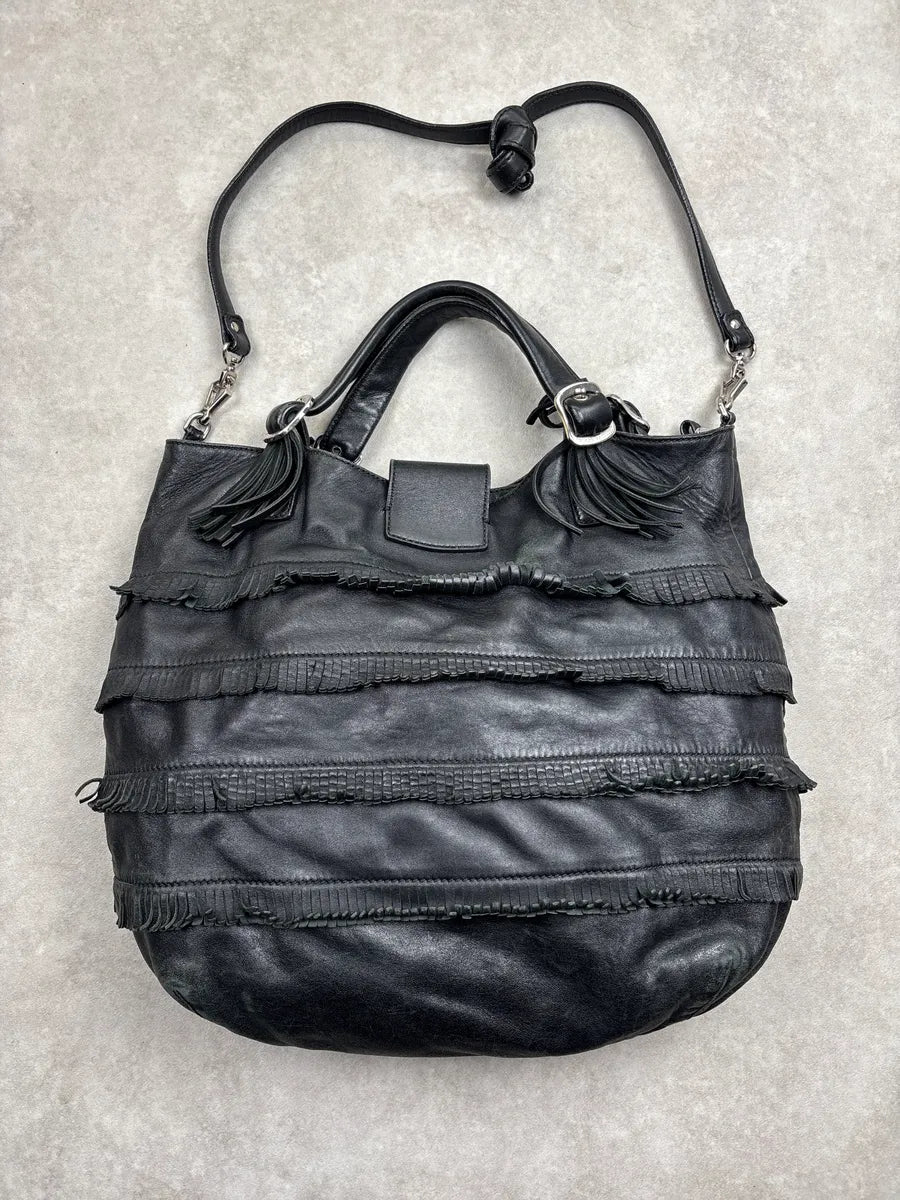 Cesare Paciotti Black Leather Fringe Logo Lock Shoulder Bag EBdxYzFL 3