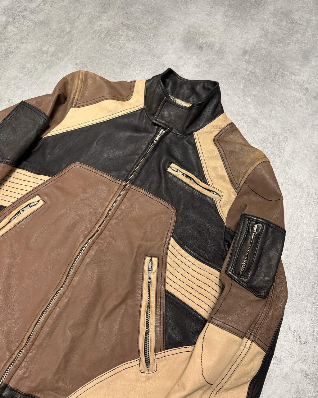 SS2004 Dolce & Gabbana Paneled Racer Leather Jacket (S/M)
