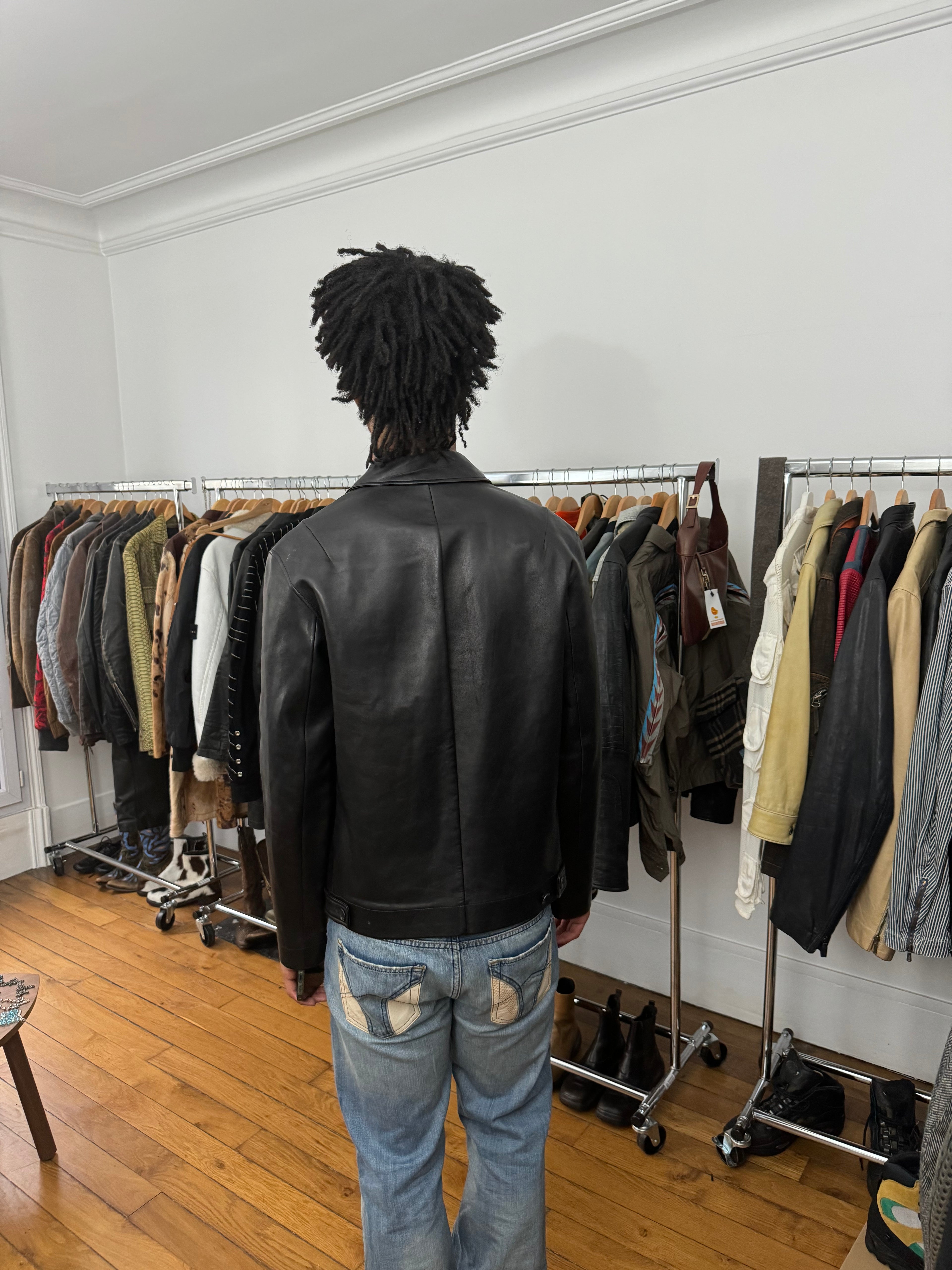 AW2020 Louis Vuitton Black Minimalist Leather Jacket