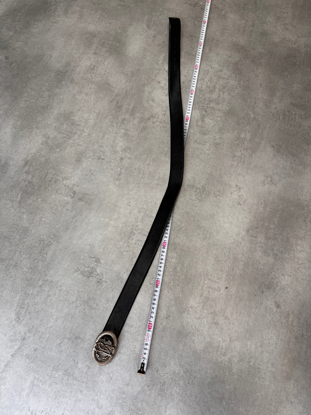 Roberto Cavalli Golden Pink Snake Buckle Black Leather Belt