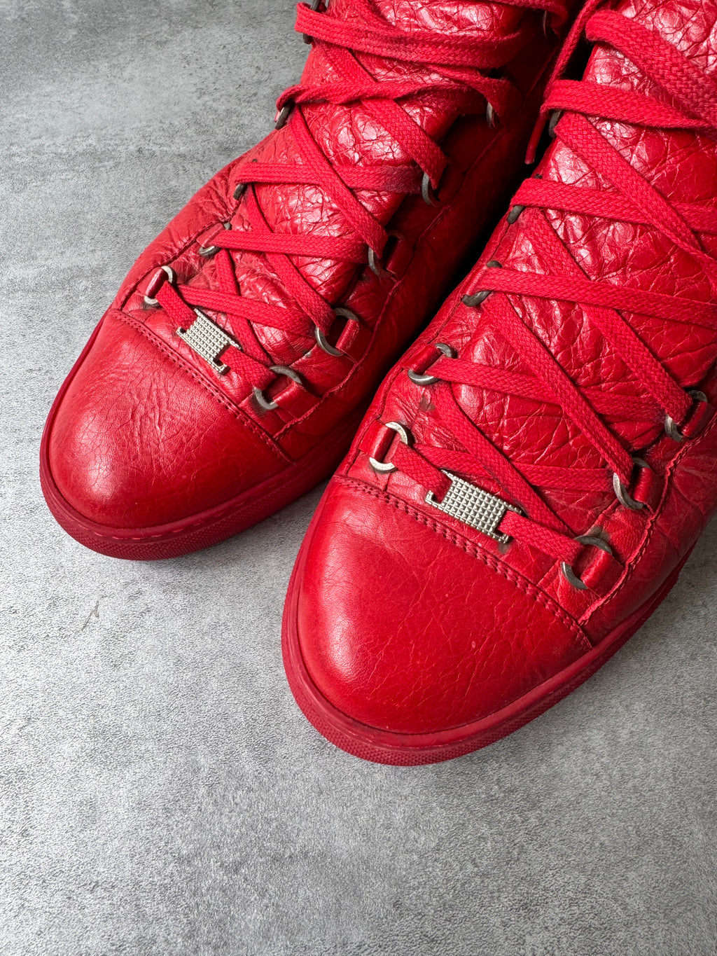 Balenciaga Arena High Red Cracked Leather Sneakers