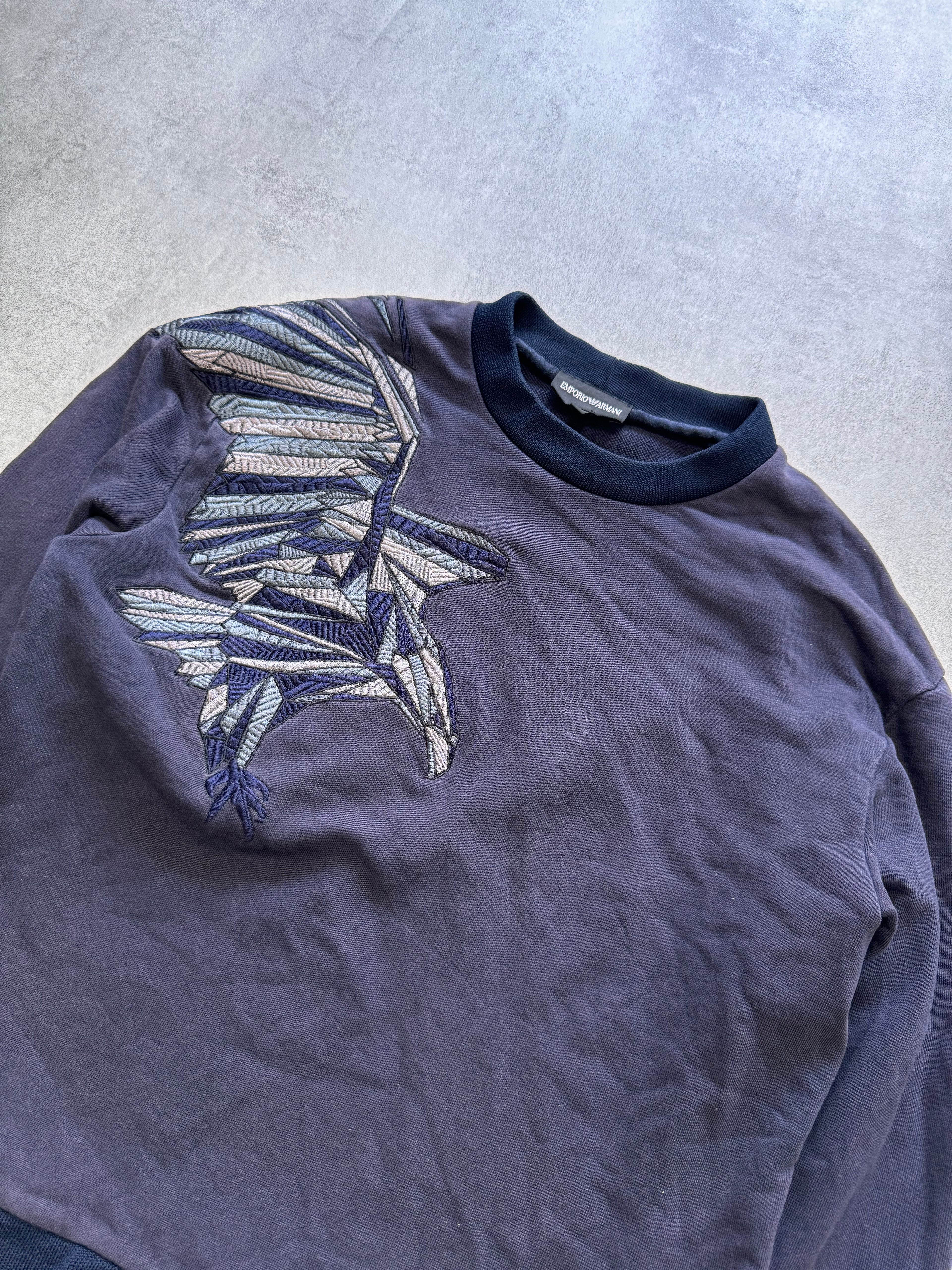 SS2017 Emporio Armani Embroidered Natural Royal Eagle Purple Sweater