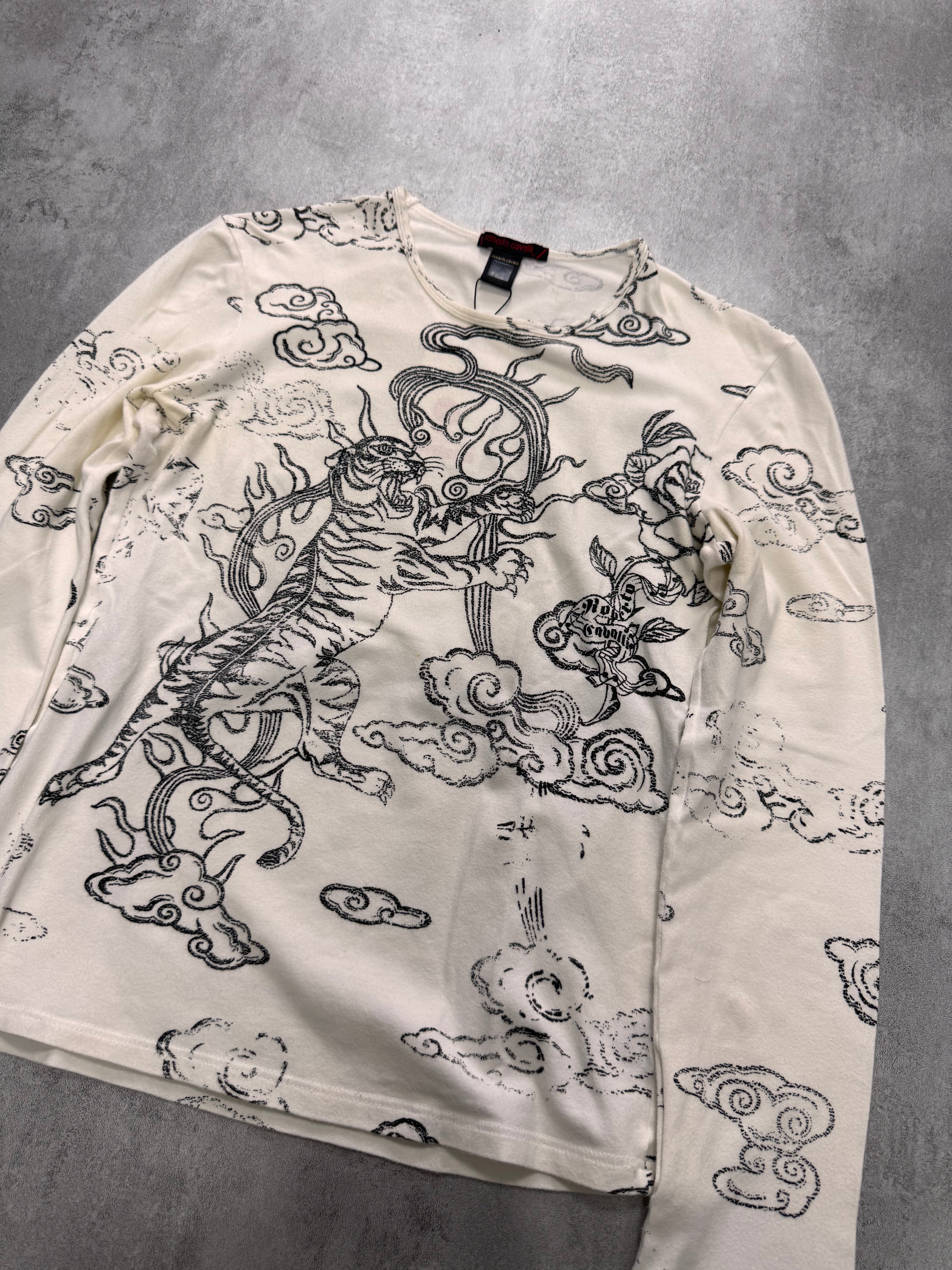 2000s Roberto Cavalli Asian Tatoos White Longsleeves